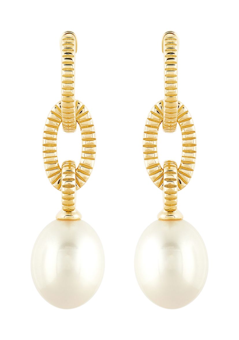 Freshwater Pearl Drop Earrings in 10K Yellow Gold