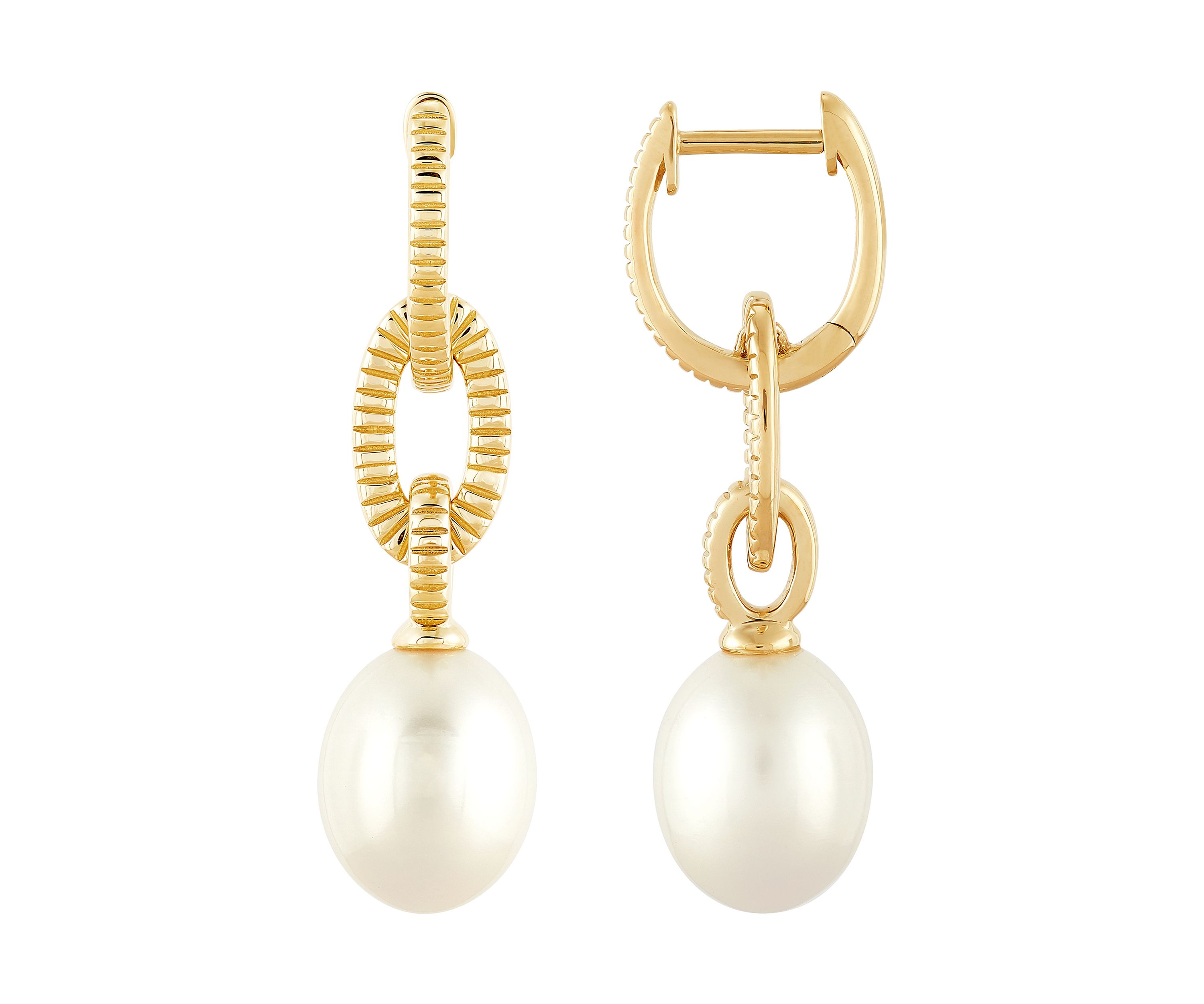 Freshwater Pearl Drop Earrings in 10K Yellow Gold