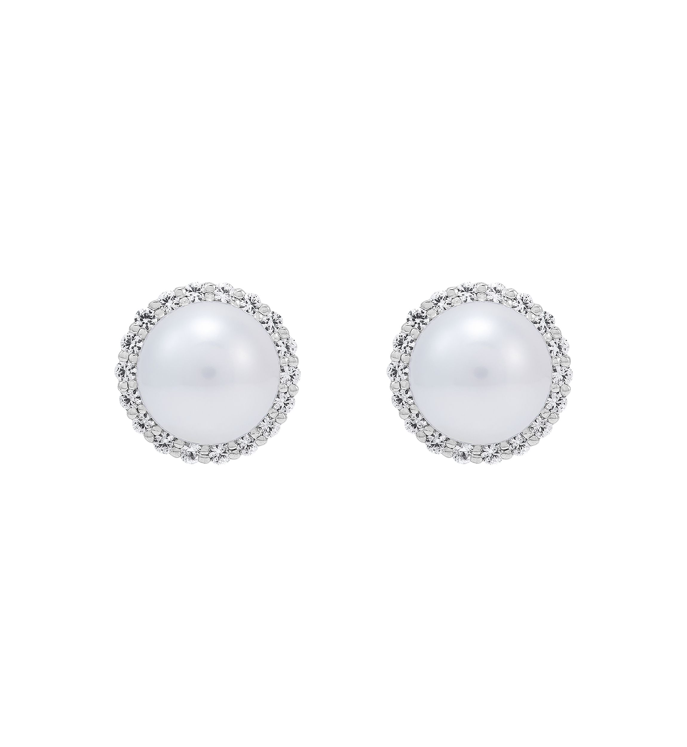 Lab Created 7-7.5 Millimeter Round Freshwater Pearl and Created White Sapphire  Stud Earrings in Sterling Silver