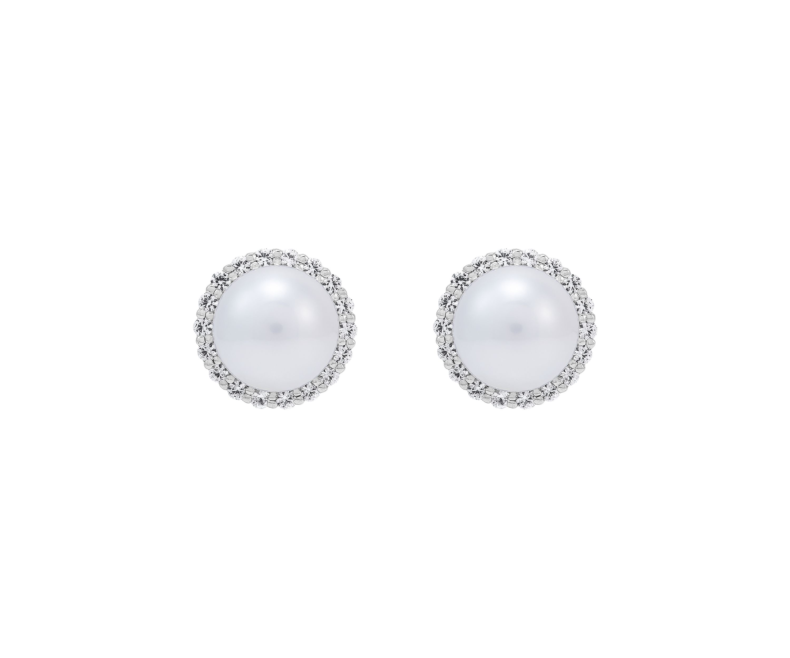 Lab Created 7-7.5 Millimeter Round Freshwater Pearl and Created White Sapphire  Stud Earrings in Sterling Silver