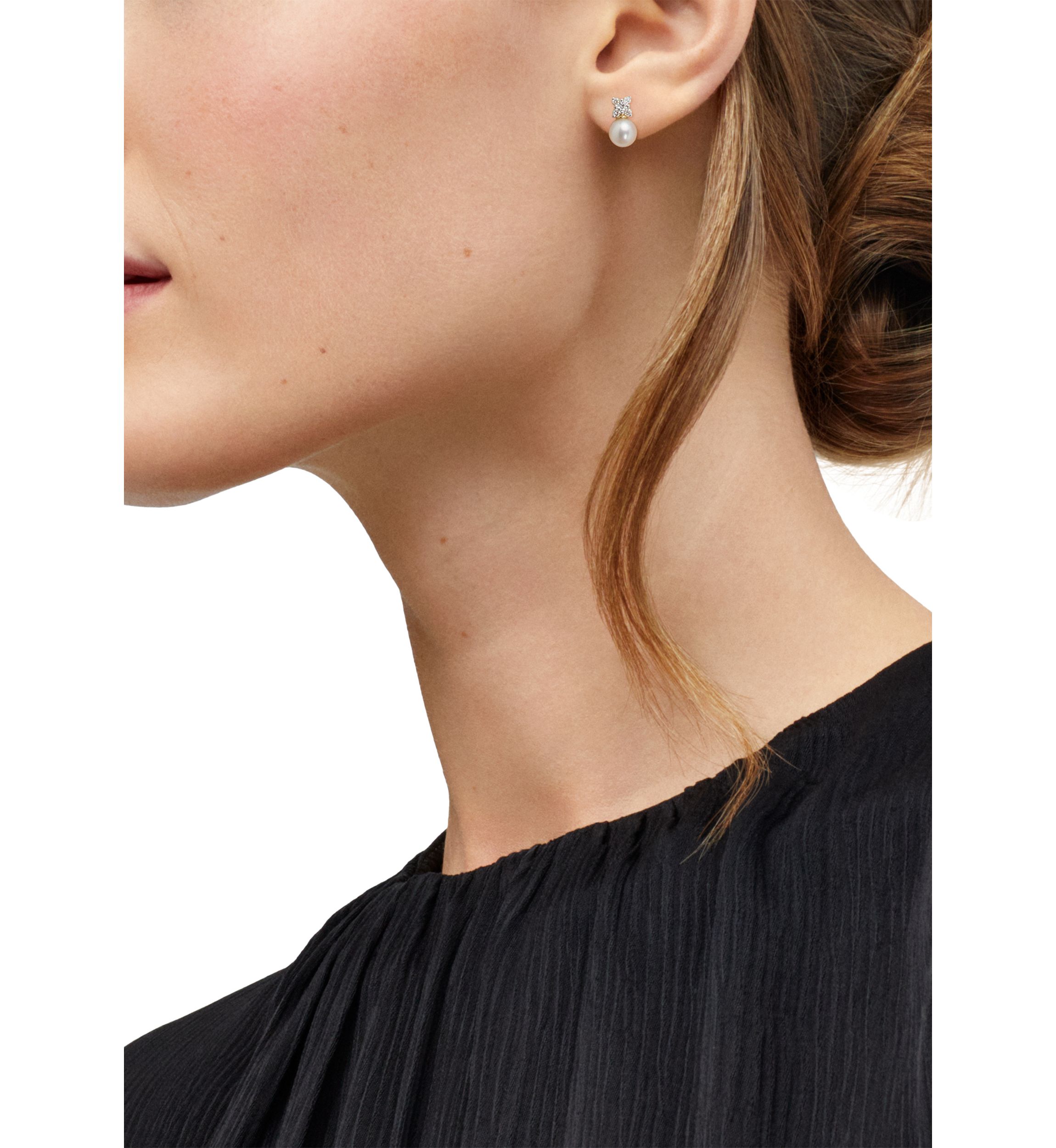 1/4 ct. t.w. Lab Grown Diamond and 6.5-7 Millimeter Round Pearl Earrings in 10K Yellow Gold