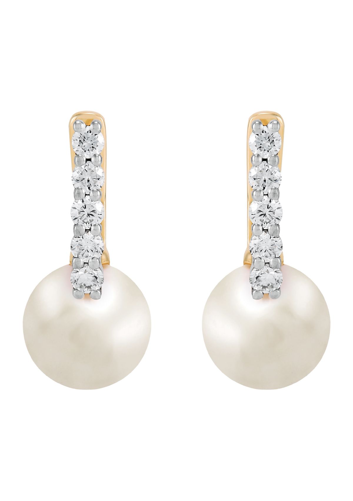 Pearl and 1/4 ct. t.w. Lab Grown Diamond Hoop Earrings in 10K Yellow Gold