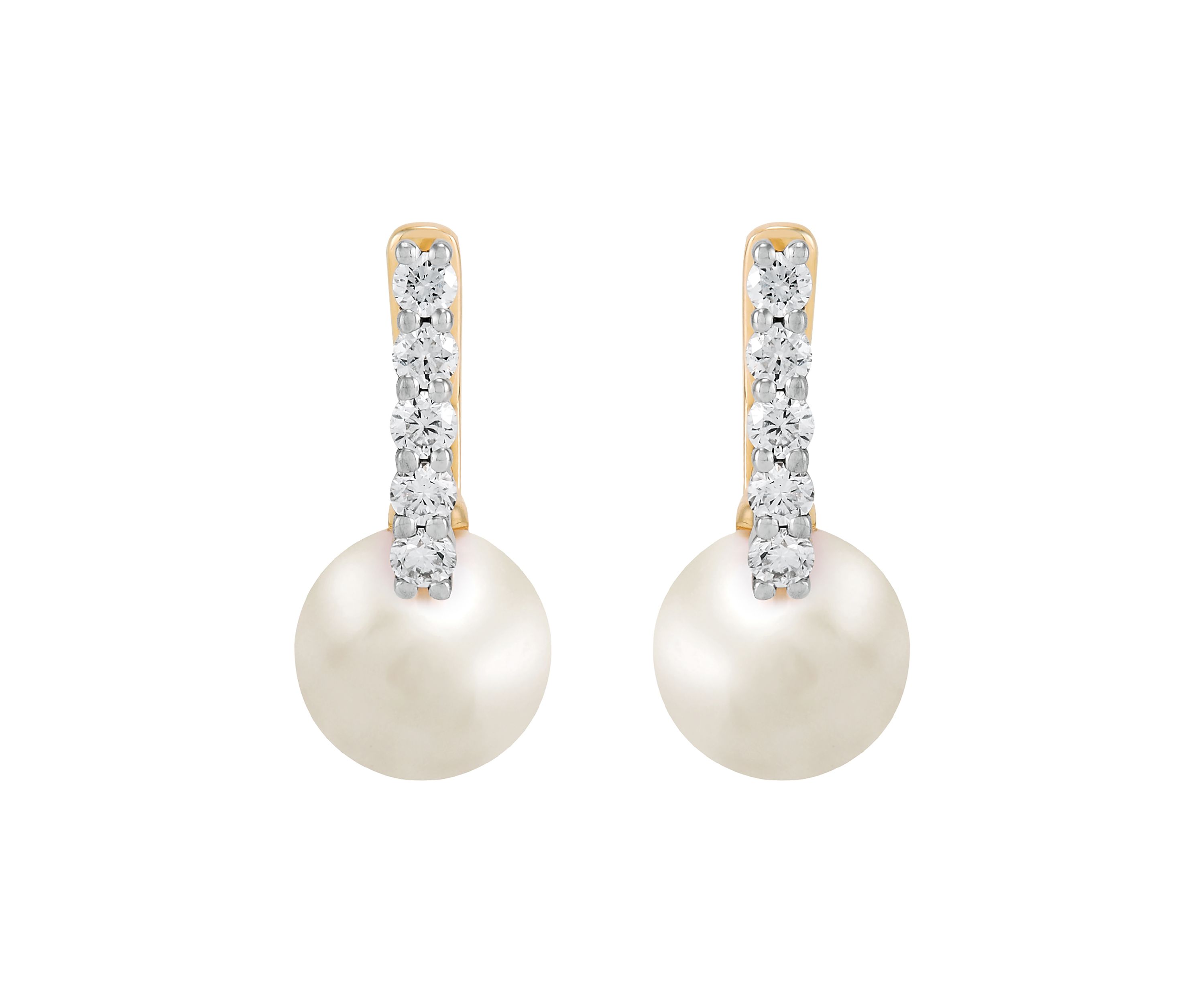 Pearl and 1/4 ct. t.w. Lab Grown Diamond Hoop Earrings in 10K Yellow Gold