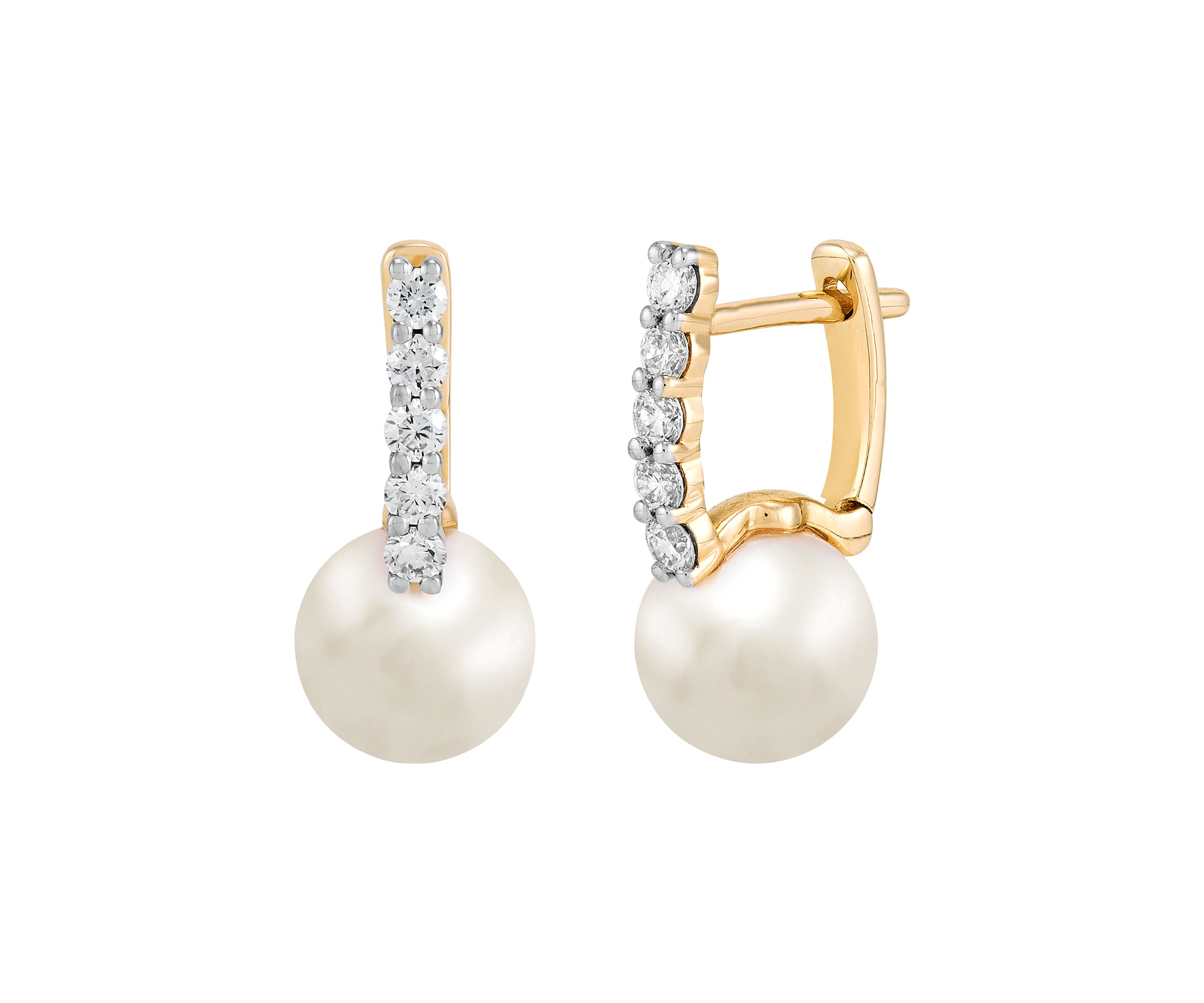 Pearl and 1/4 ct. t.w. Lab Grown Diamond Hoop Earrings in 10K Yellow Gold