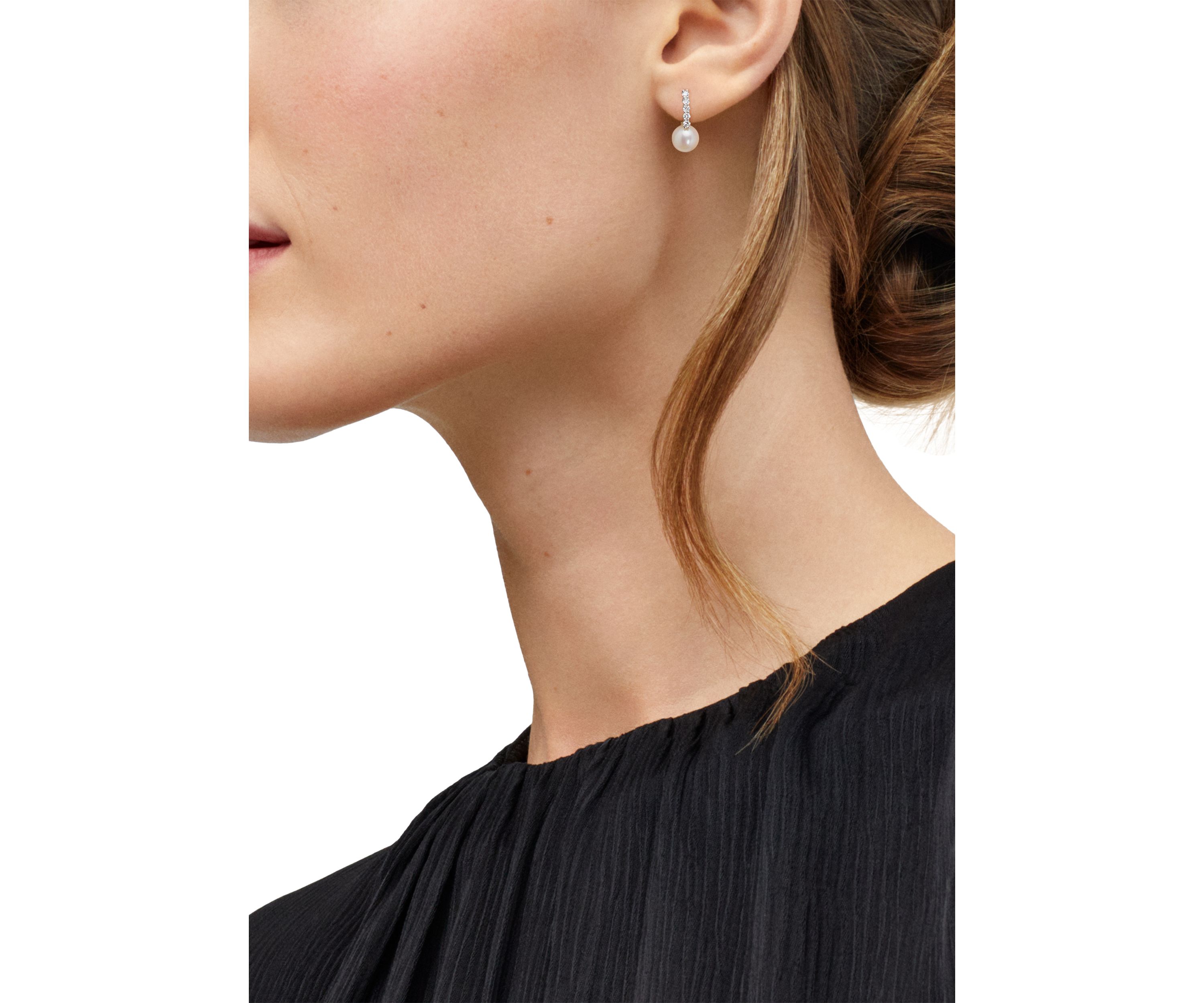 Pearl and 1/4 ct. t.w. Lab Grown Diamond Hoop Earrings in 10K Yellow Gold