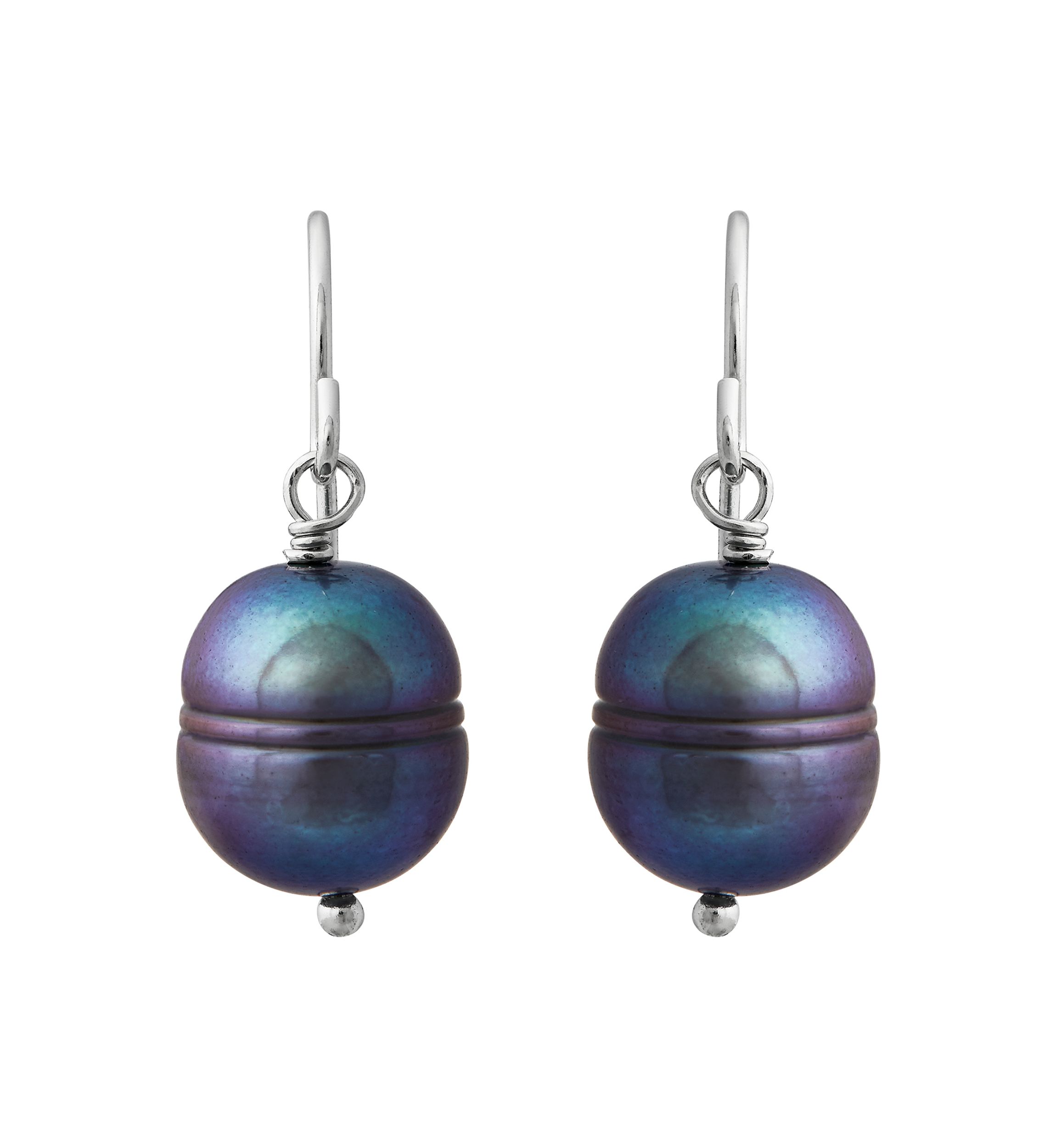 Black Ringed Oval Pearl Jewelry Set in Sterling Silver 