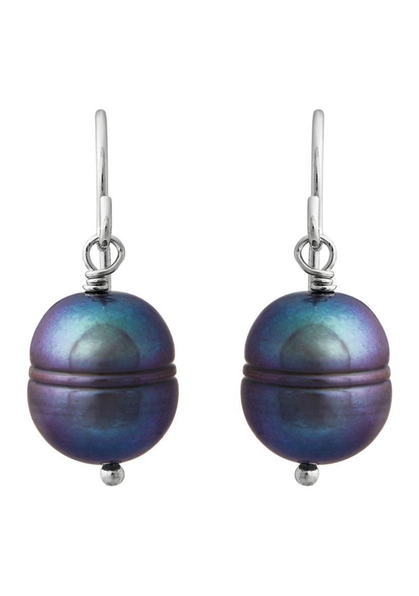 Black Ringed Oval Pearl Jewelry Set in Sterling Silver 
