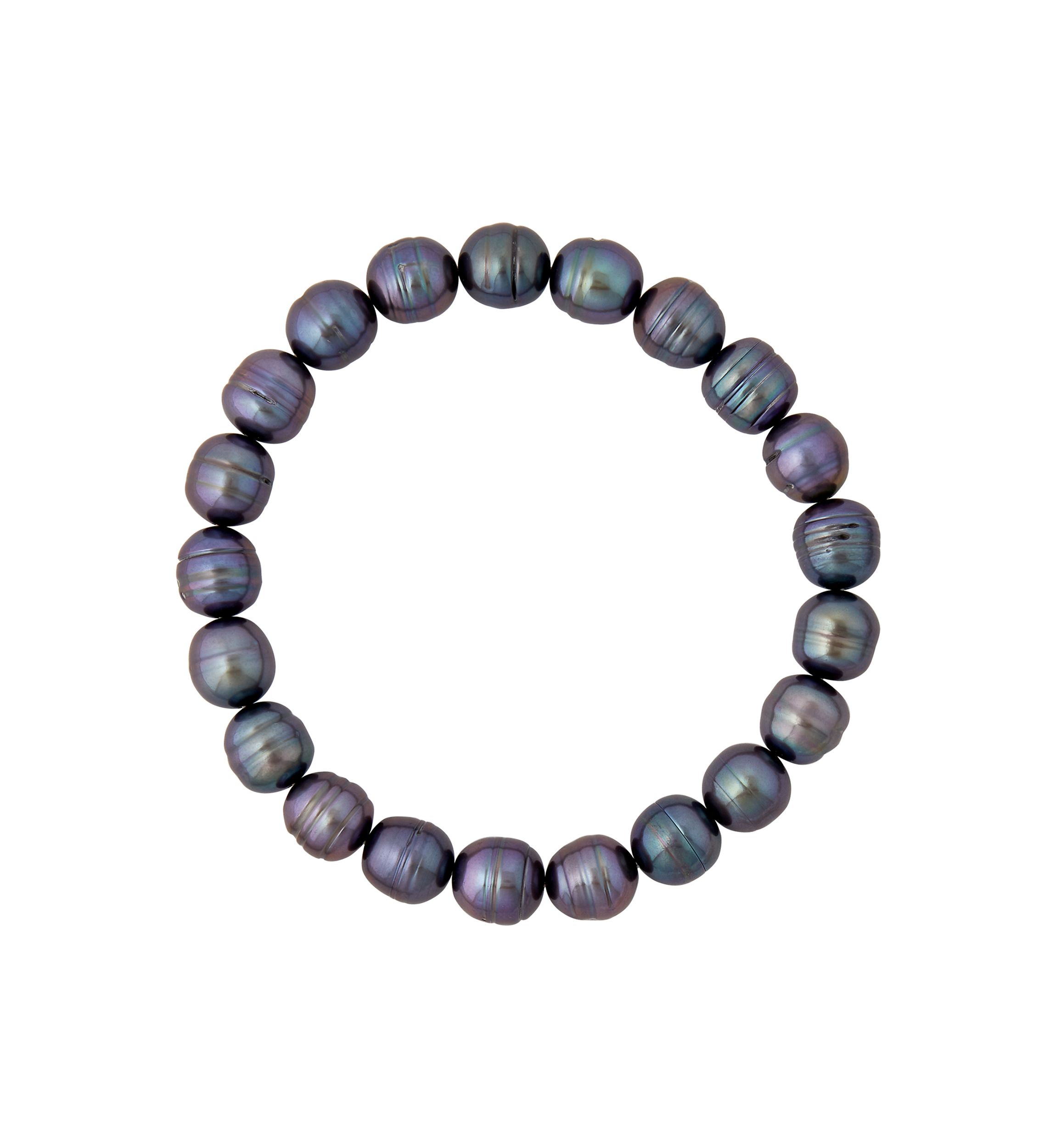 Black Ringed Oval Pearl Jewelry Set in Sterling Silver 