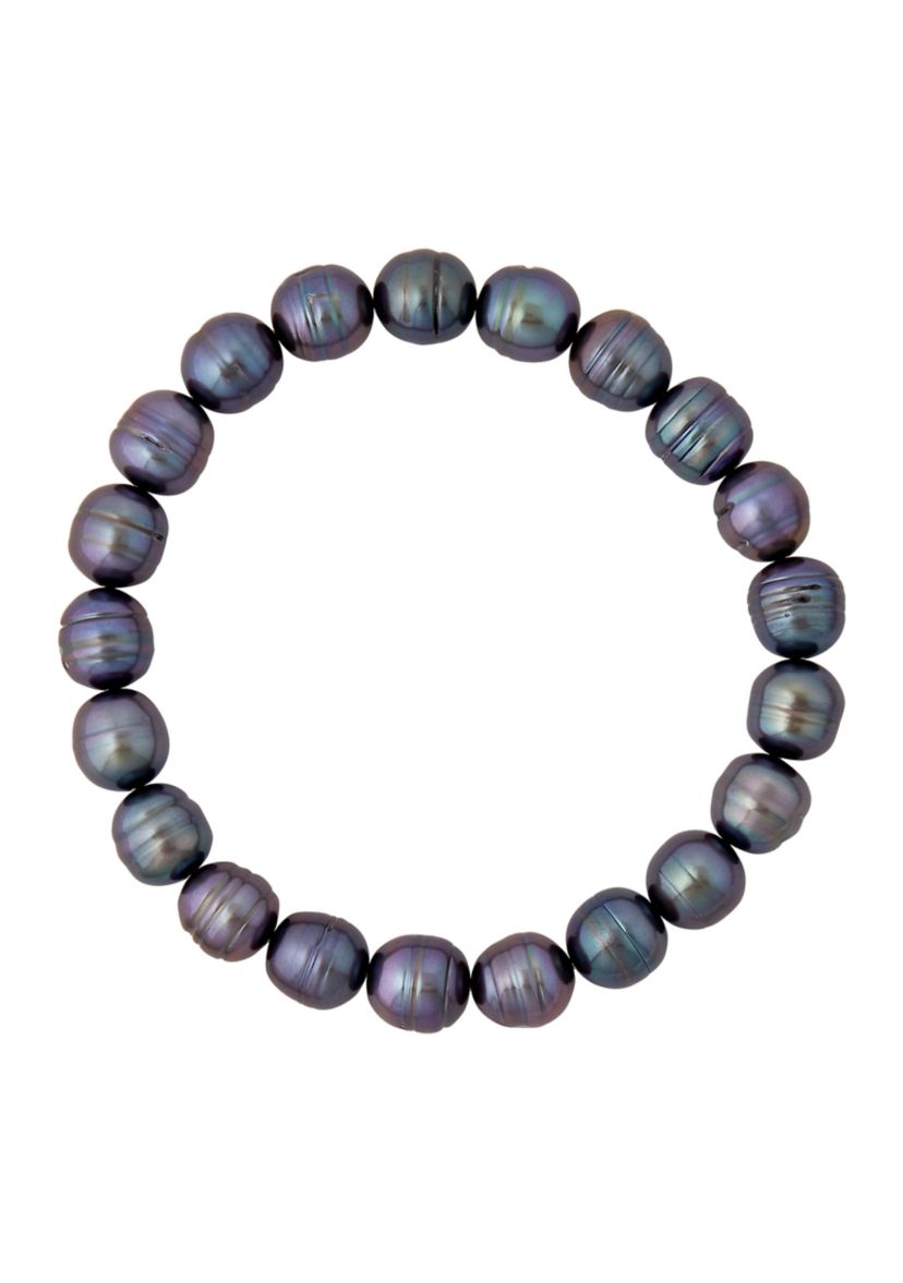 Black Ringed Oval Pearl Jewelry Set in Sterling Silver 