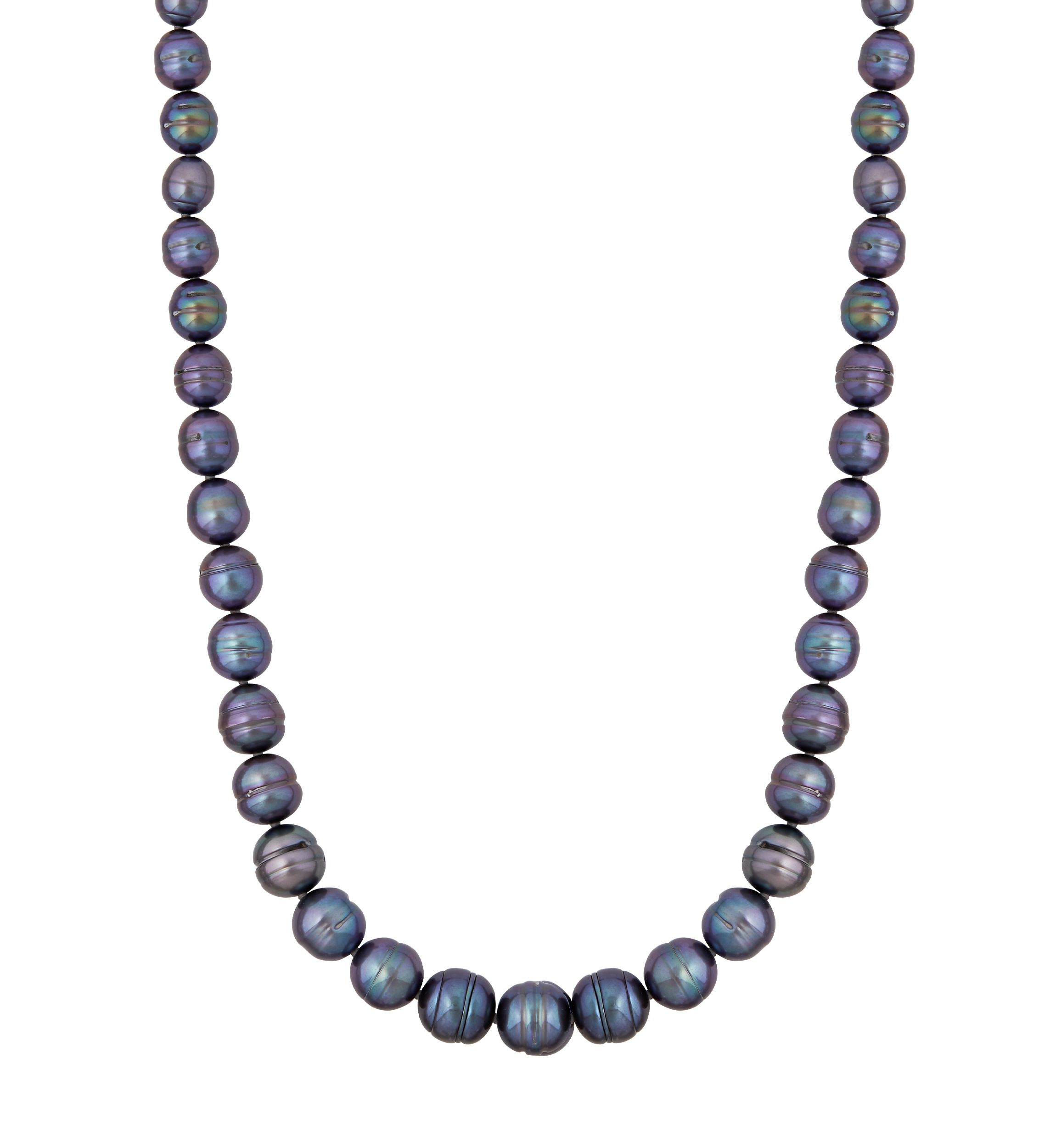 Black Ringed Oval Pearl Jewelry Set in Sterling Silver 