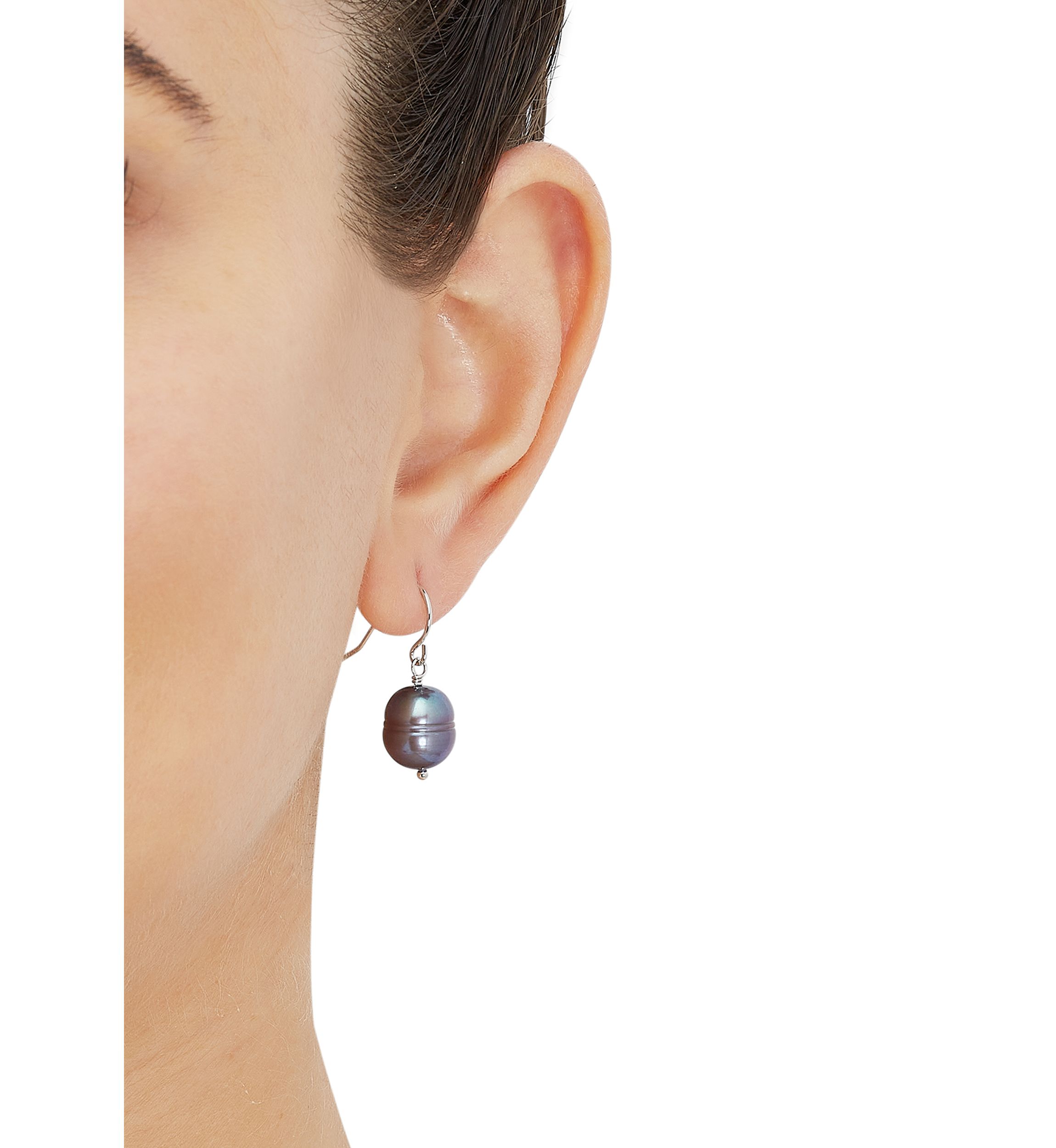 Black Ringed Oval Pearl Jewelry Set in Sterling Silver 