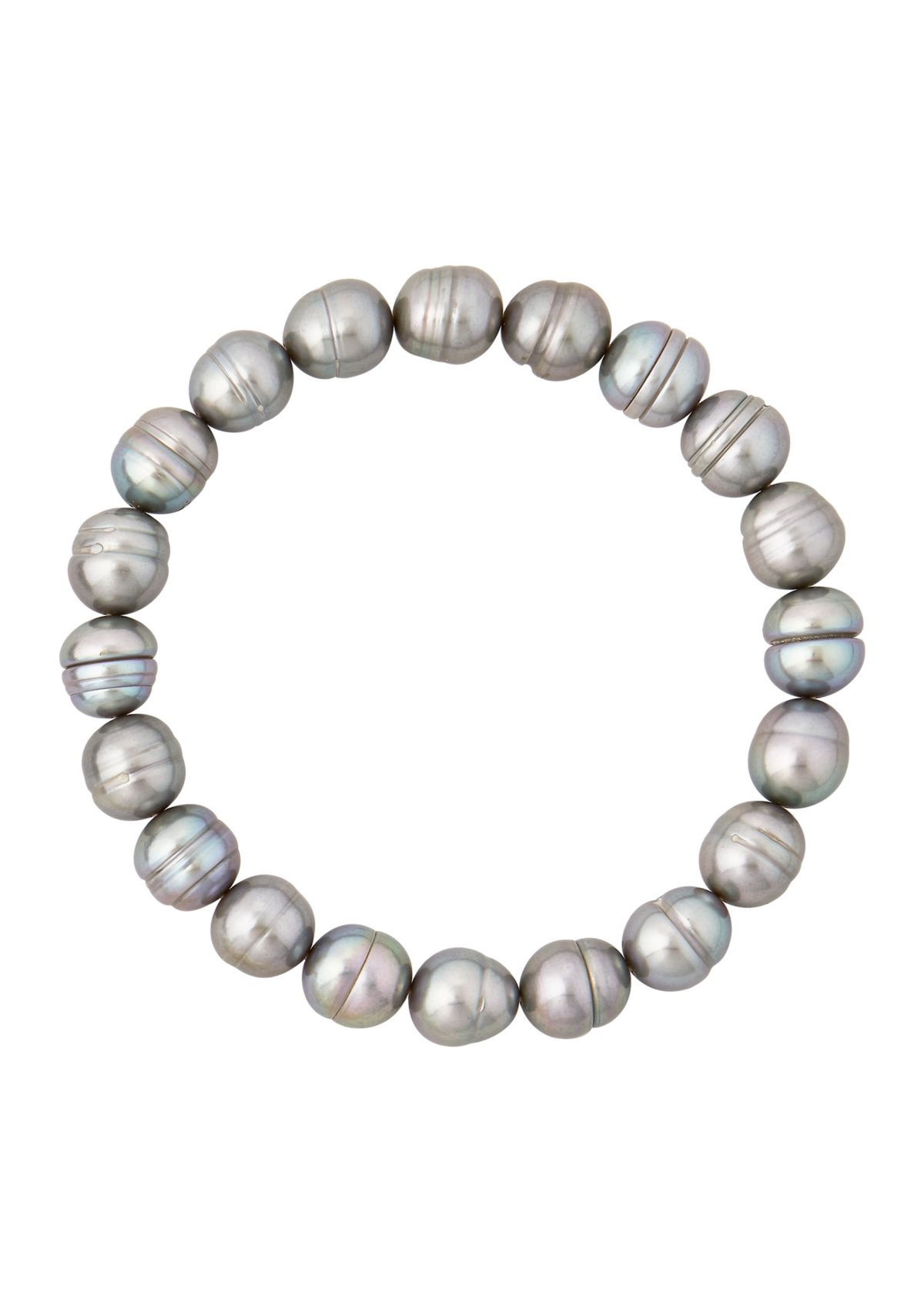 Gray Ringed Oval Pearl Jewelry Set in Sterling Silver