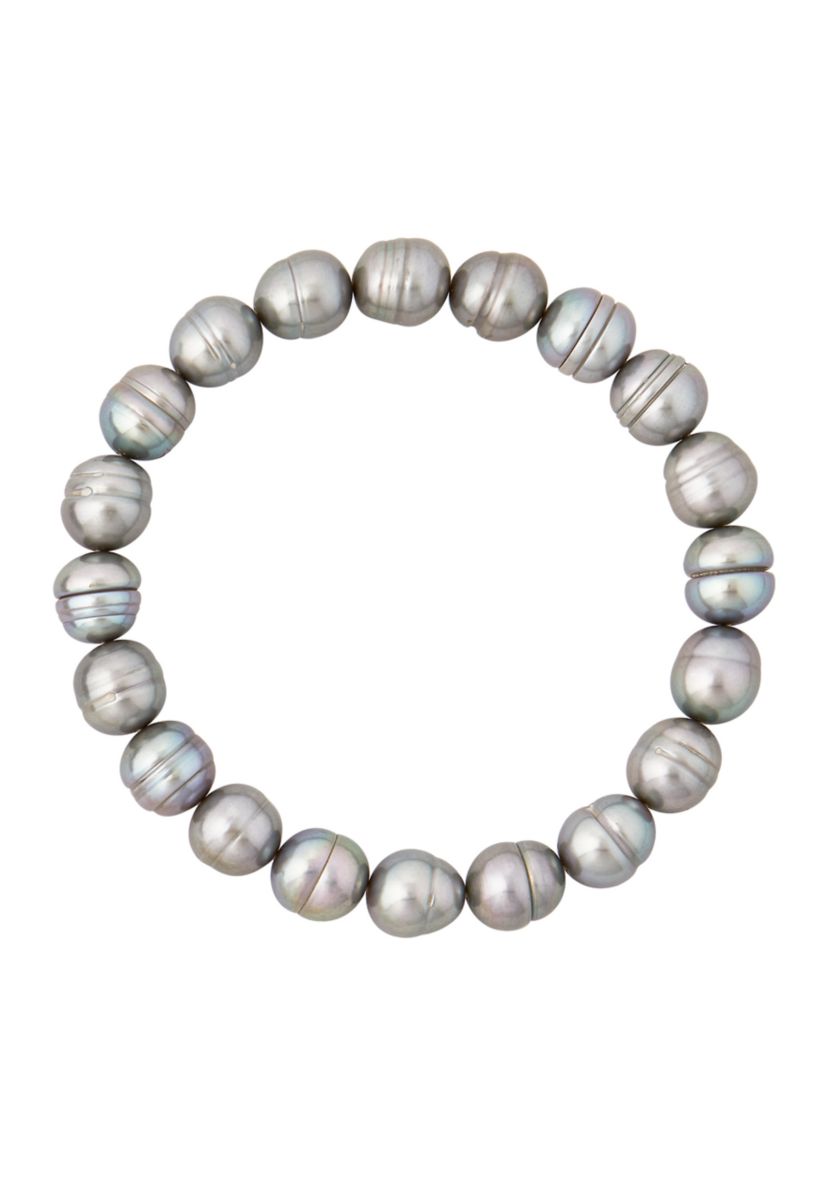 Gray Ringed Oval Pearl Jewelry Set in Sterling Silver