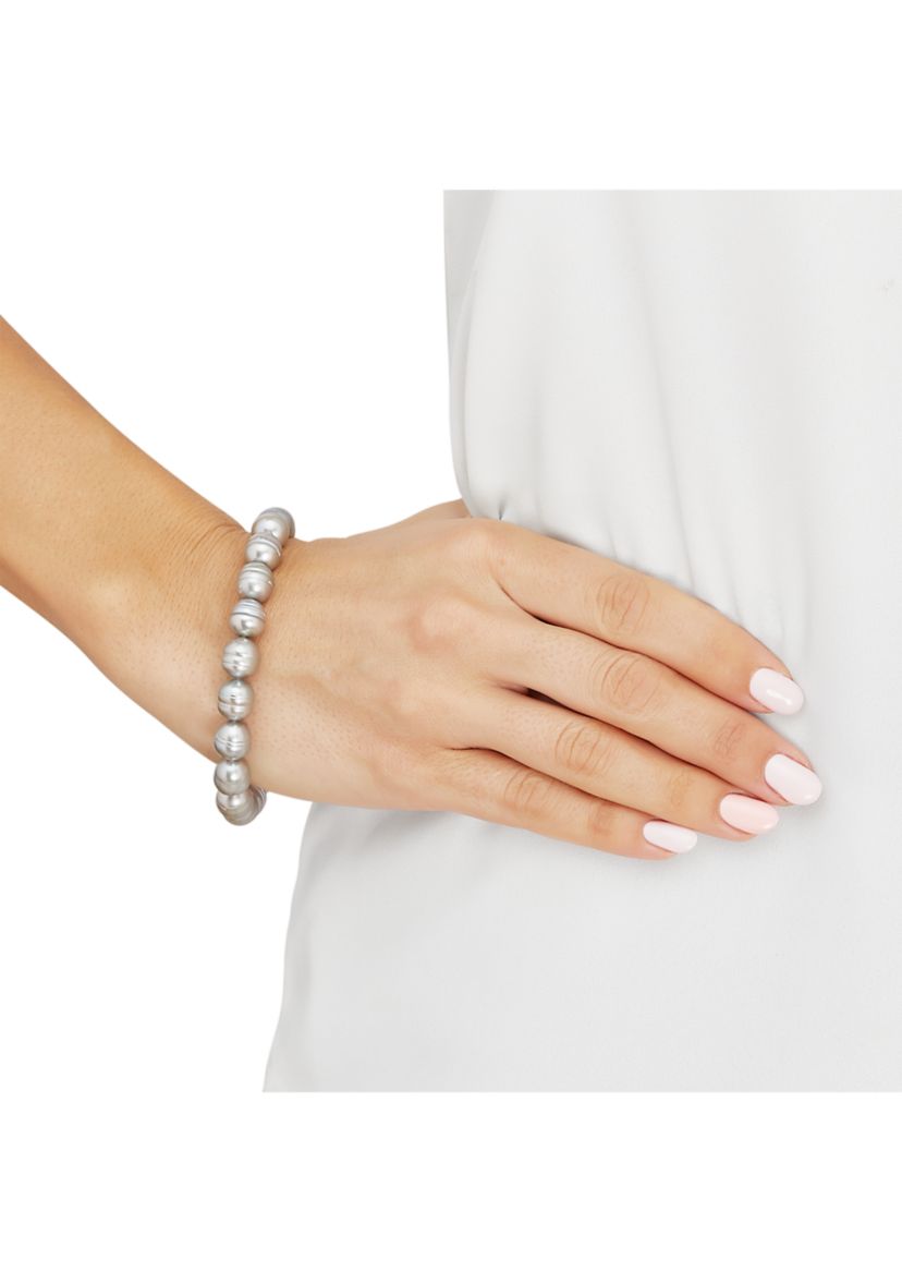 Gray Ringed Oval Pearl Jewelry Set in Sterling Silver