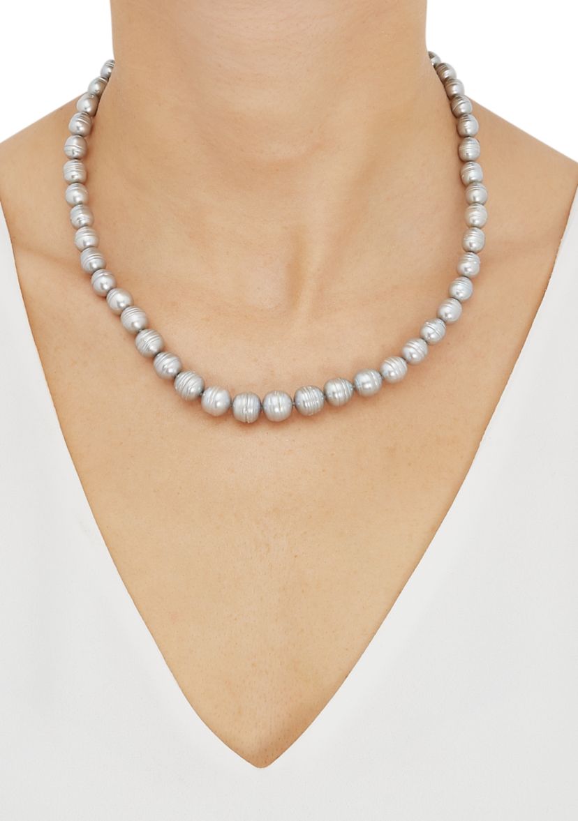 Gray Ringed Oval Pearl Jewelry Set in Sterling Silver
