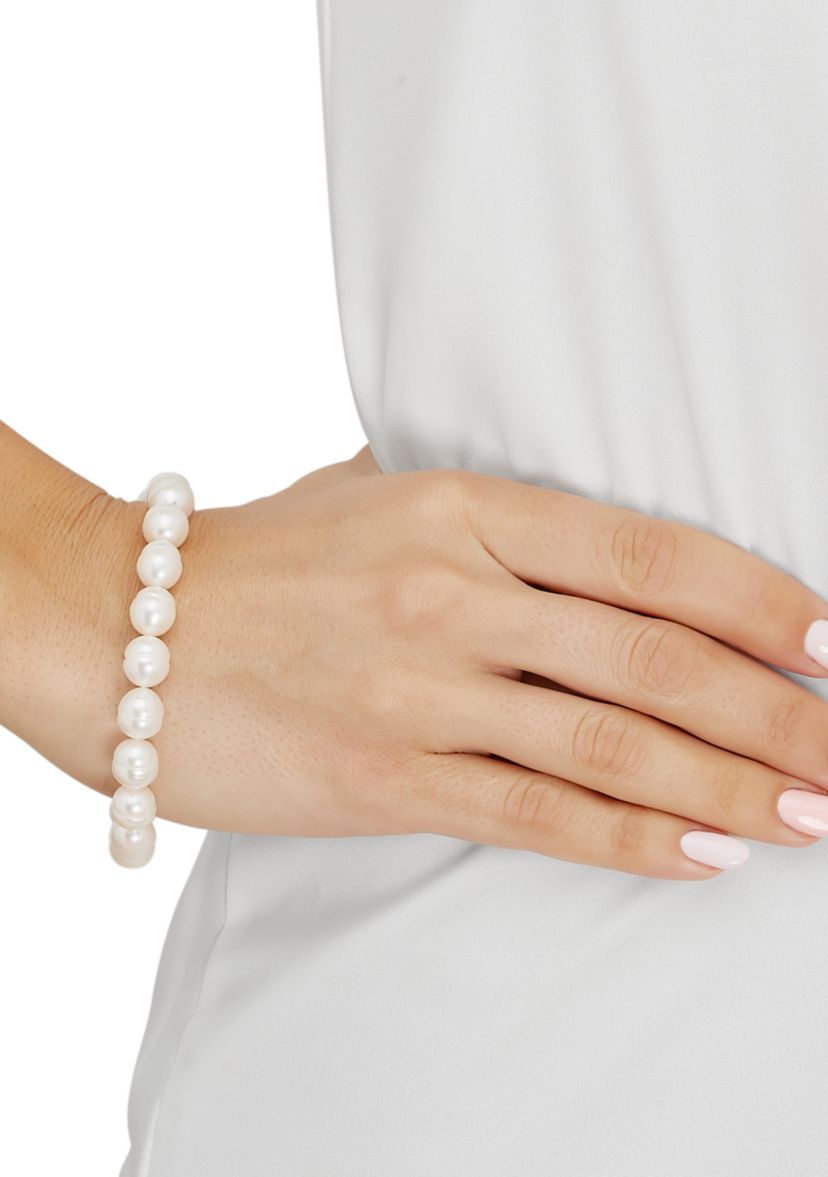 White Ringed Oval Pearl Jewelry Set in Sterling Silver