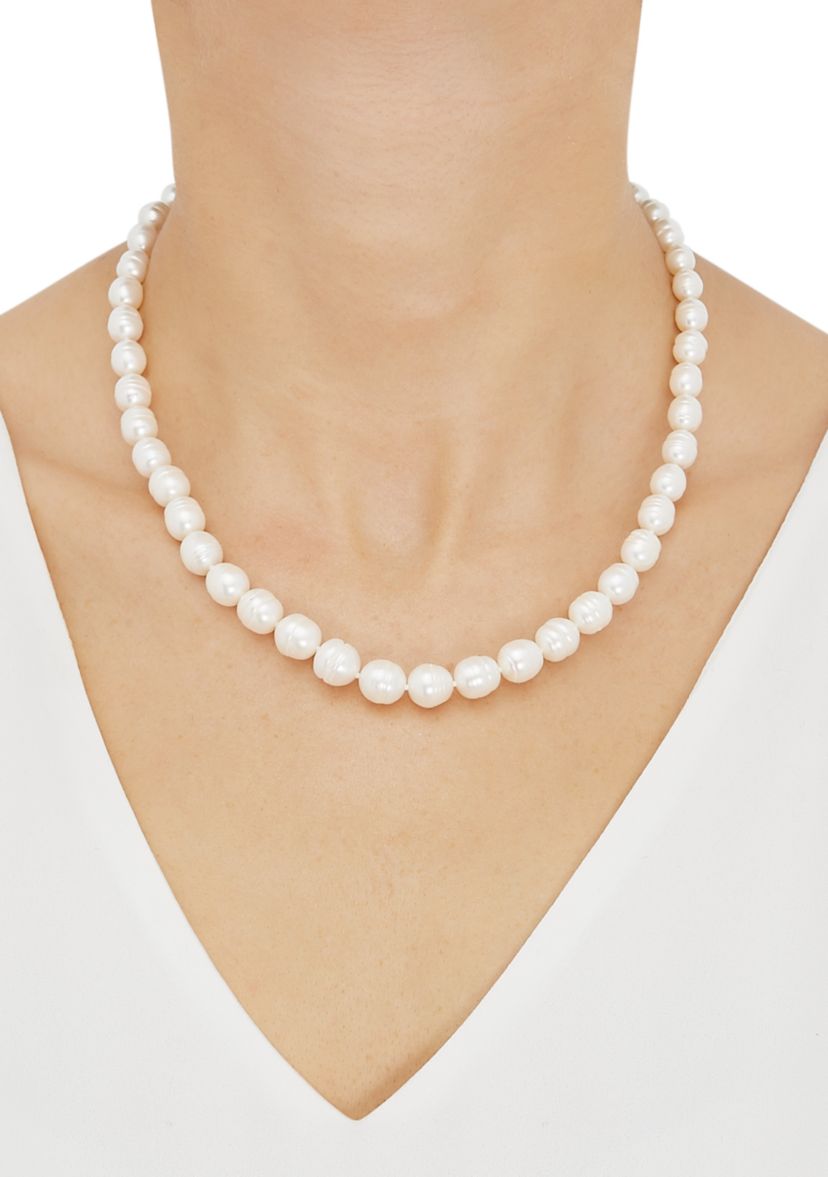 White Ringed Oval Pearl Jewelry Set in Sterling Silver