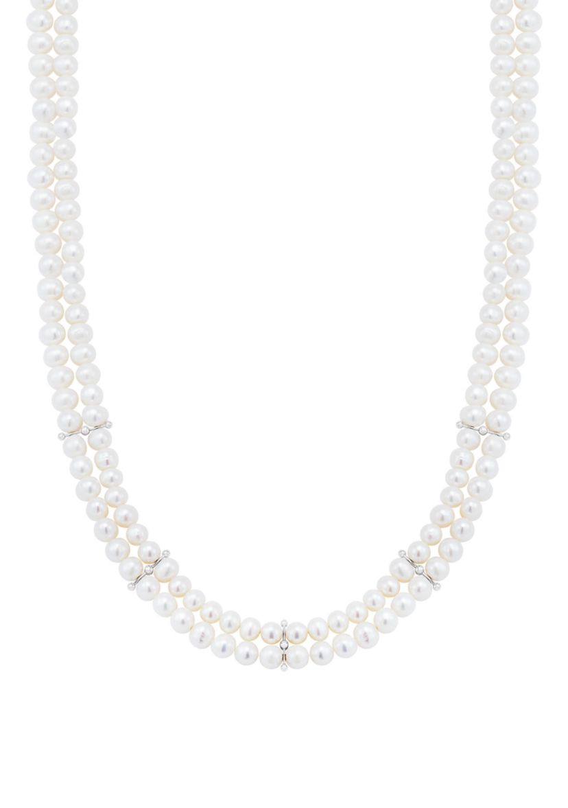 Freshwater Pearl Earrings, Necklace and Bracelet Set in Sterling Silver