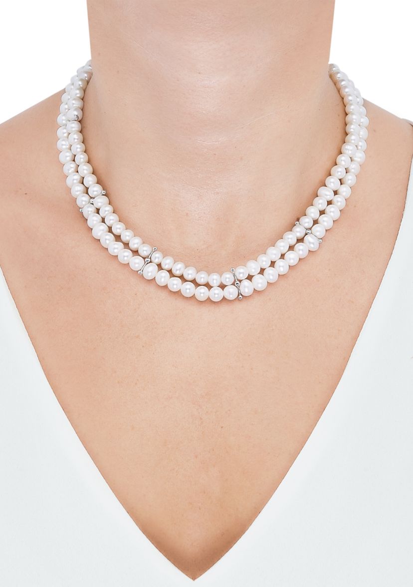 Freshwater Pearl Earrings, Necklace and Bracelet Set in Sterling Silver