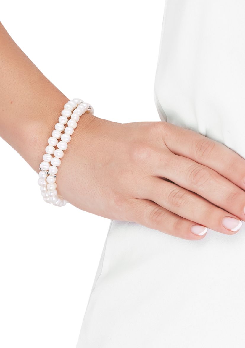 Freshwater Pearl Earrings, Necklace and Bracelet Set in Sterling Silver