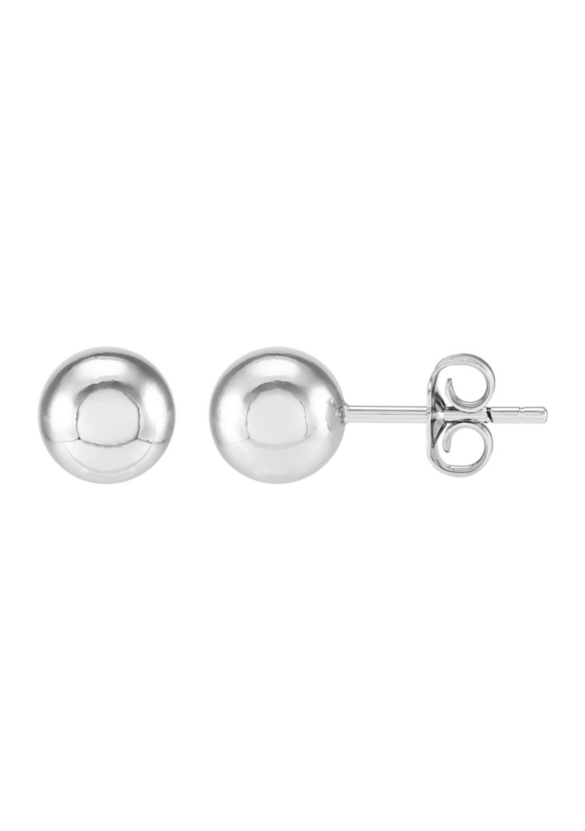 7-7.5 Millimeter Pearl, Lab Grown White Sapphire and Ball Stud Earring Set in Sterling Silver and 3K White Gold 