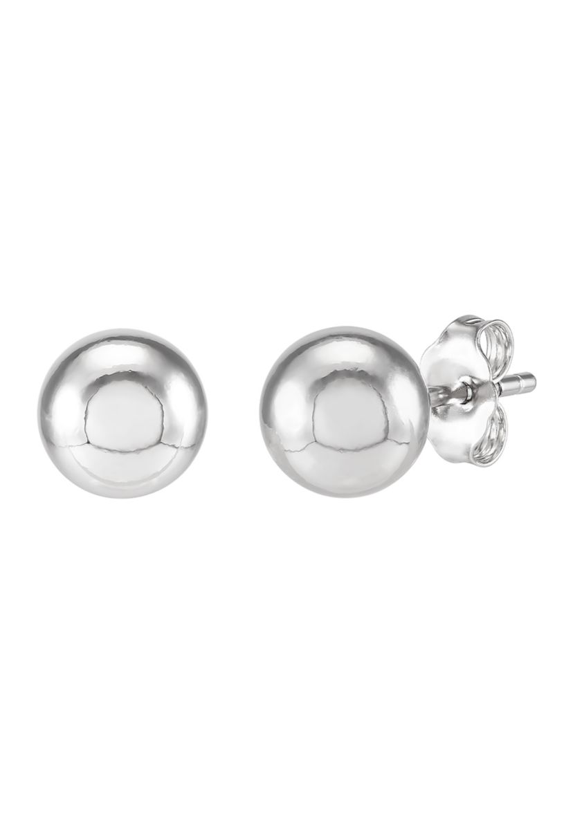 7-7.5 Millimeter Pearl, Lab Grown White Sapphire and Ball Stud Earring Set in Sterling Silver and 3K White Gold 