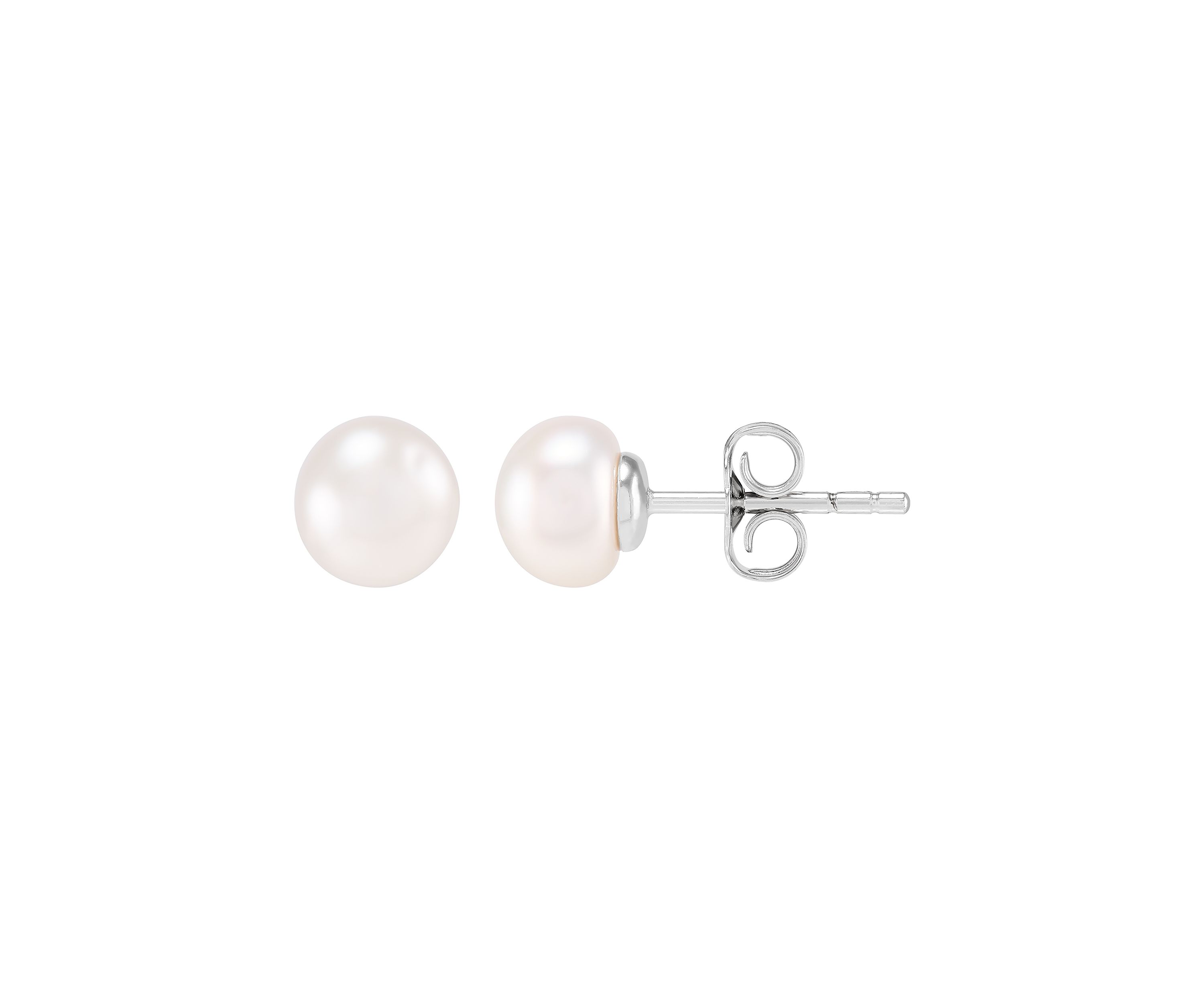7-7.5 Millimeter Pearl, Lab Grown White Sapphire and Ball Stud Earring Set in Sterling Silver and 3K White Gold 