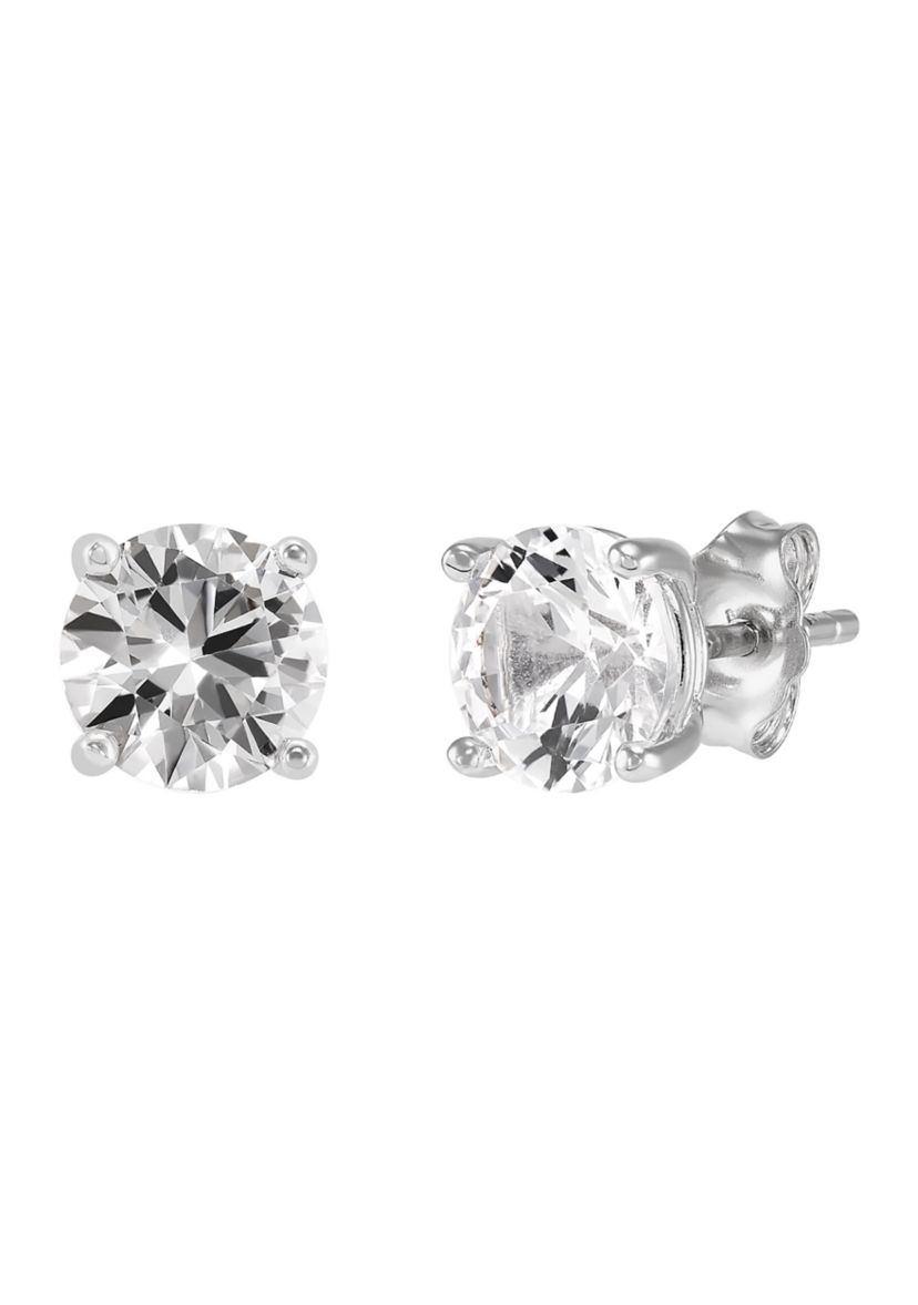 7-7.5 Millimeter Pearl, Lab Grown White Sapphire and Ball Stud Earring Set in Sterling Silver and 3K White Gold 