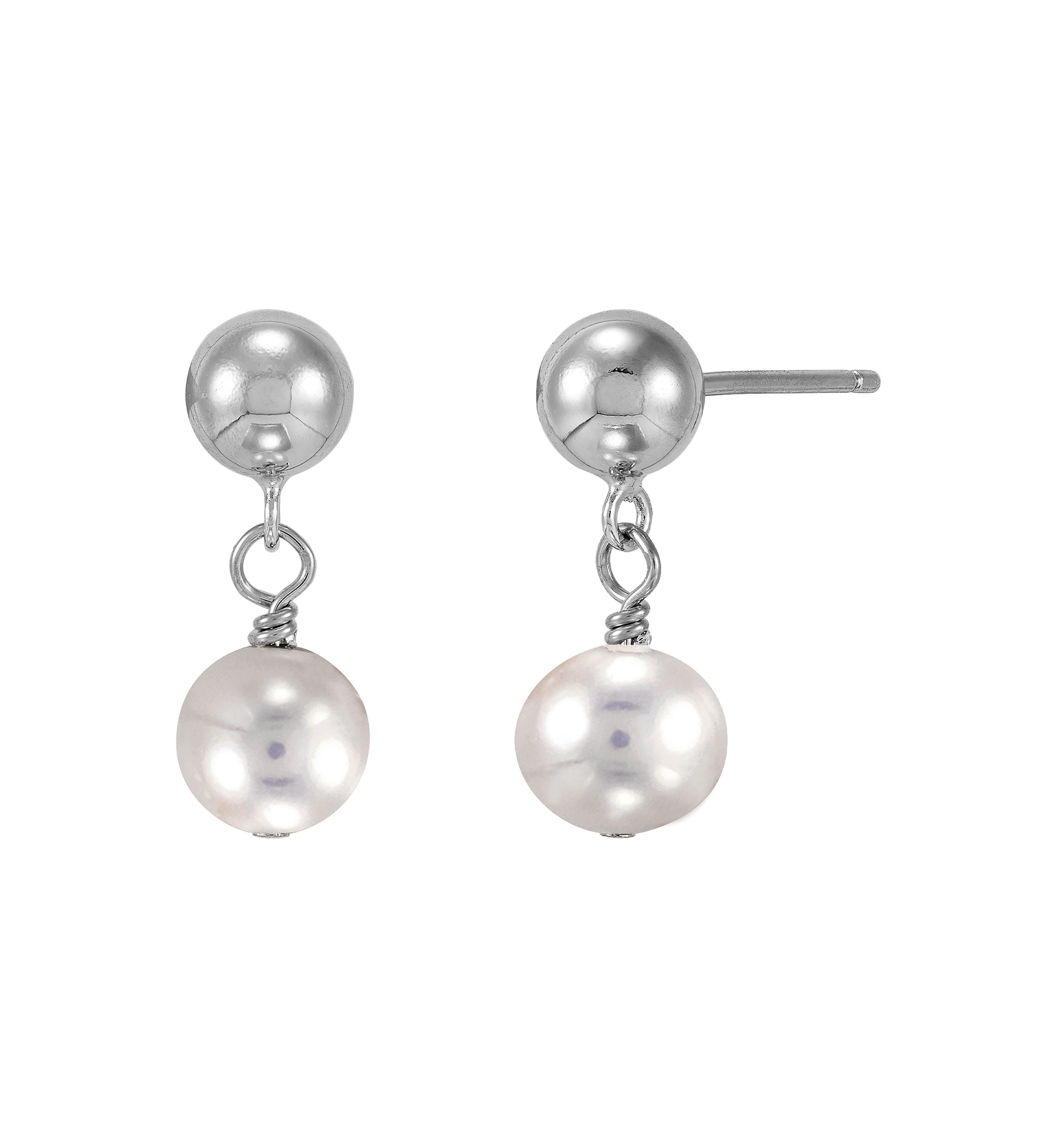 Pearl Necklace and Bracelet and Earrings Set in Sterling Silver