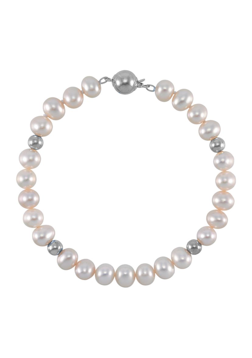 Pearl Necklace and Bracelet and Earrings Set in Sterling Silver