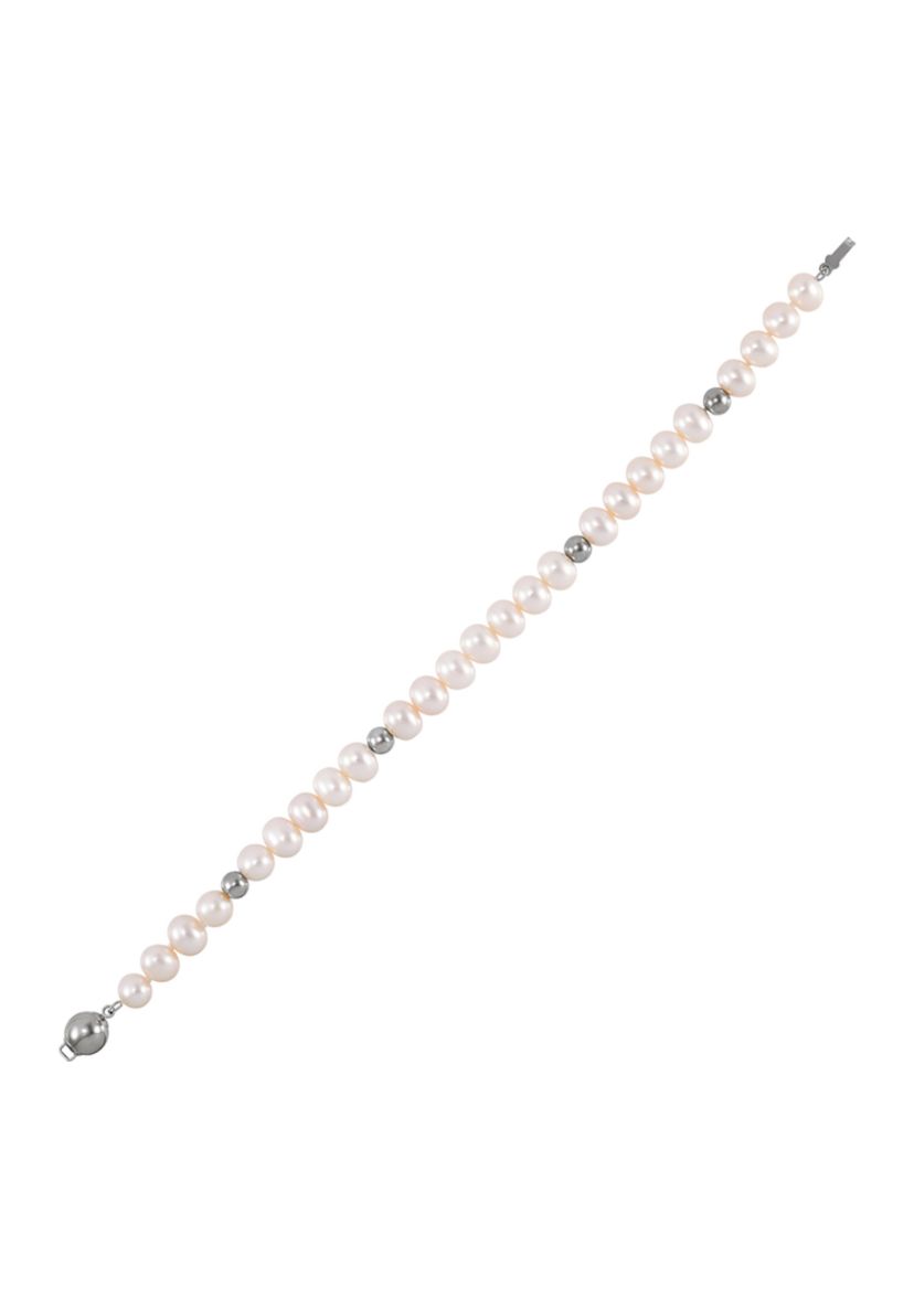 Pearl Necklace and Bracelet and Earrings Set in Sterling Silver