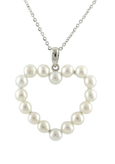 Freshwater Pearl Heart Necklace in Sterling Silver with 18 Inch Singapore Chain