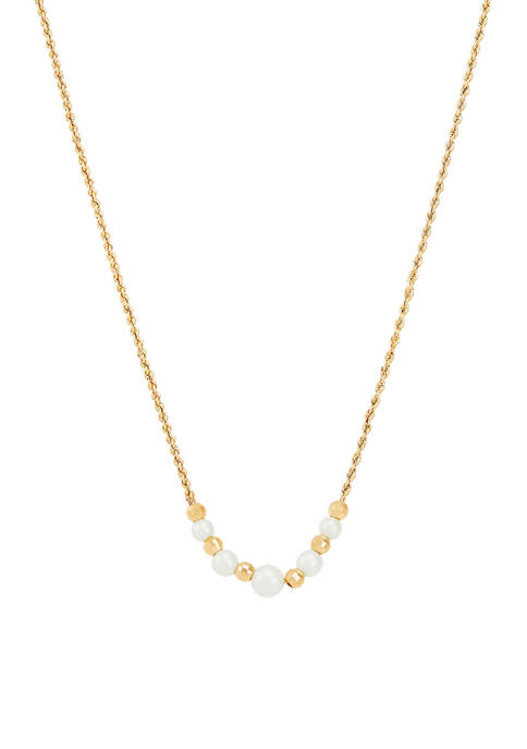 10K Yellow Gold White Pearl Bead Necklace 