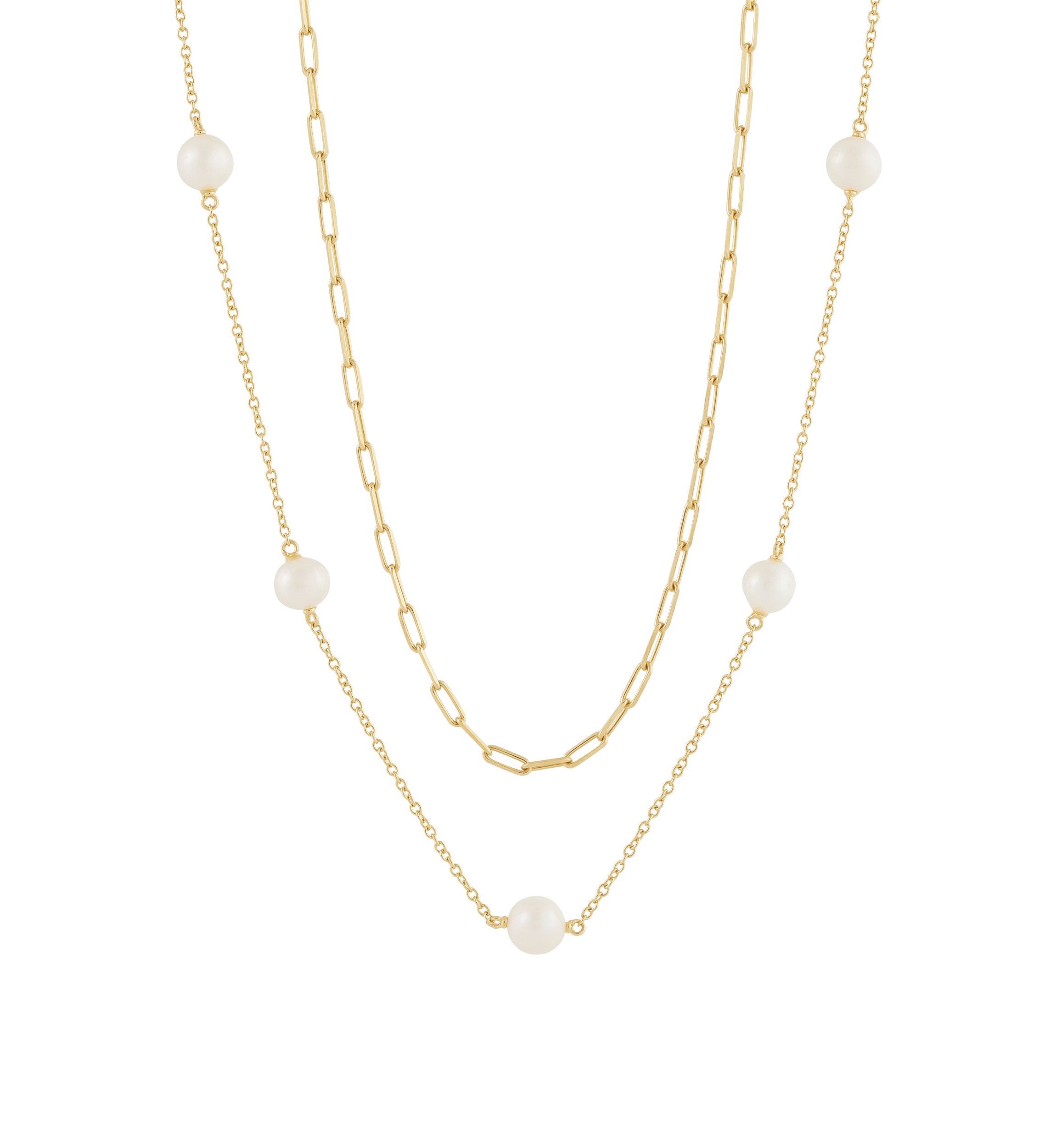6-6.5 Millimeter Pearl Paperclip Necklace in Gold Over Silver