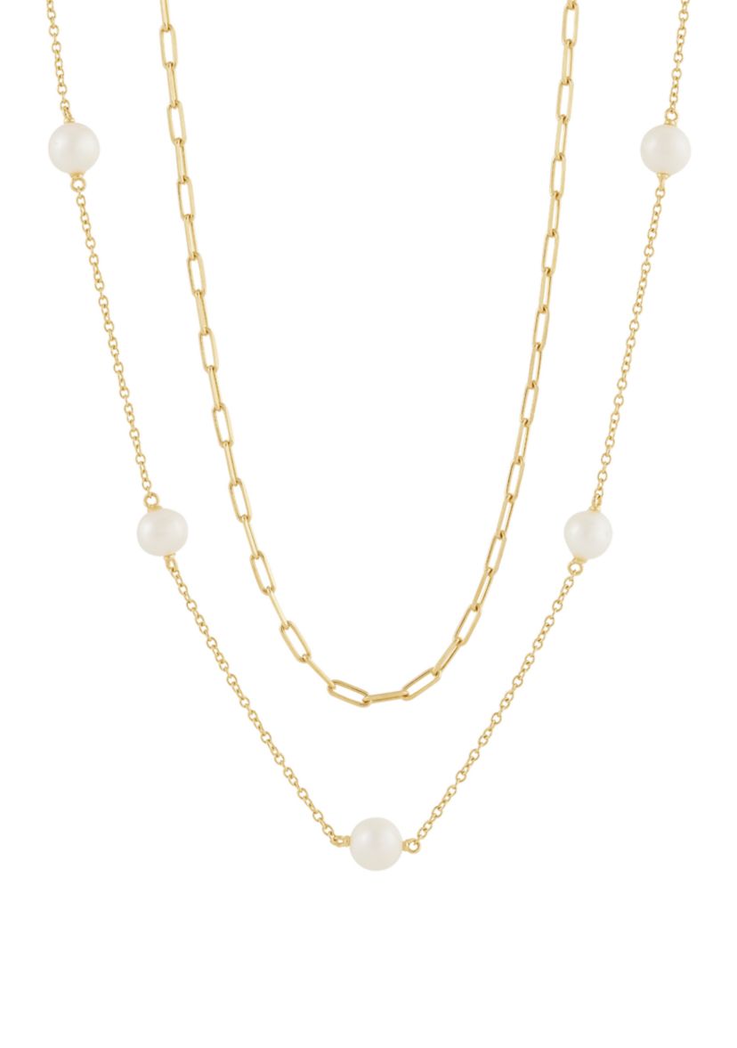 6-6.5 Millimeter Pearl Paperclip Necklace in Gold Over Silver