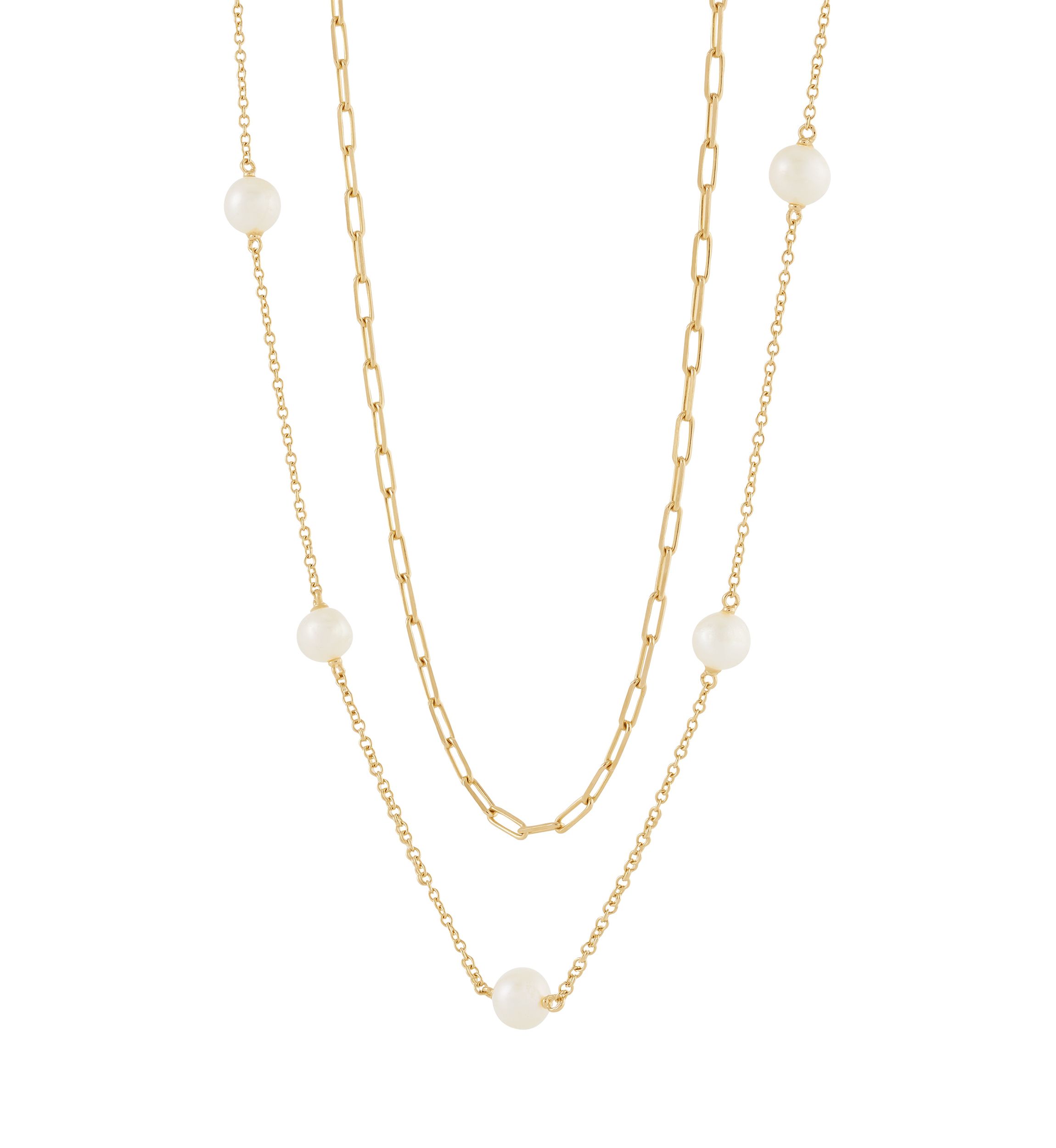 6-6.5 Millimeter Pearl Paperclip Necklace in Gold Over Silver