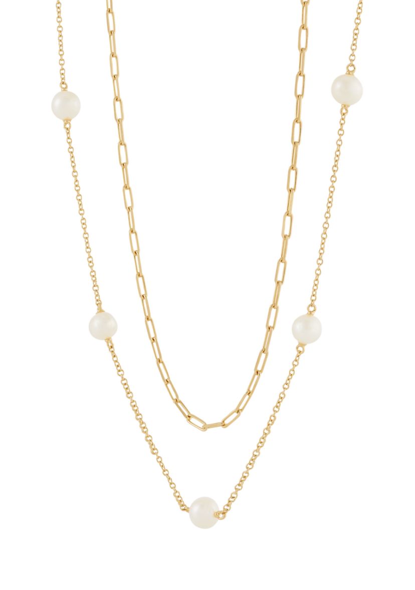 6-6.5 Millimeter Pearl Paperclip Necklace in Gold Over Silver