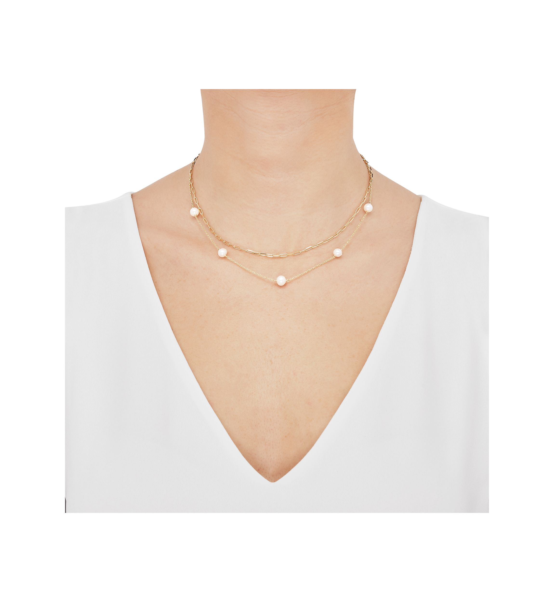 6-6.5 Millimeter Pearl Paperclip Necklace in Gold Over Silver