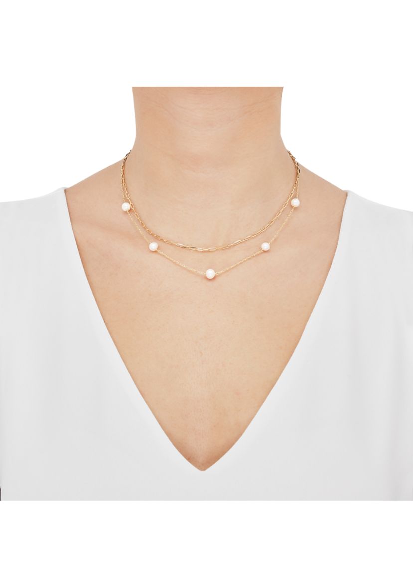 6-6.5 Millimeter Pearl Paperclip Necklace in Gold Over Silver