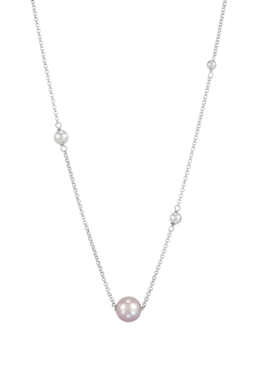 Natural Ming Pearl Station Necklace in Sterling Silver