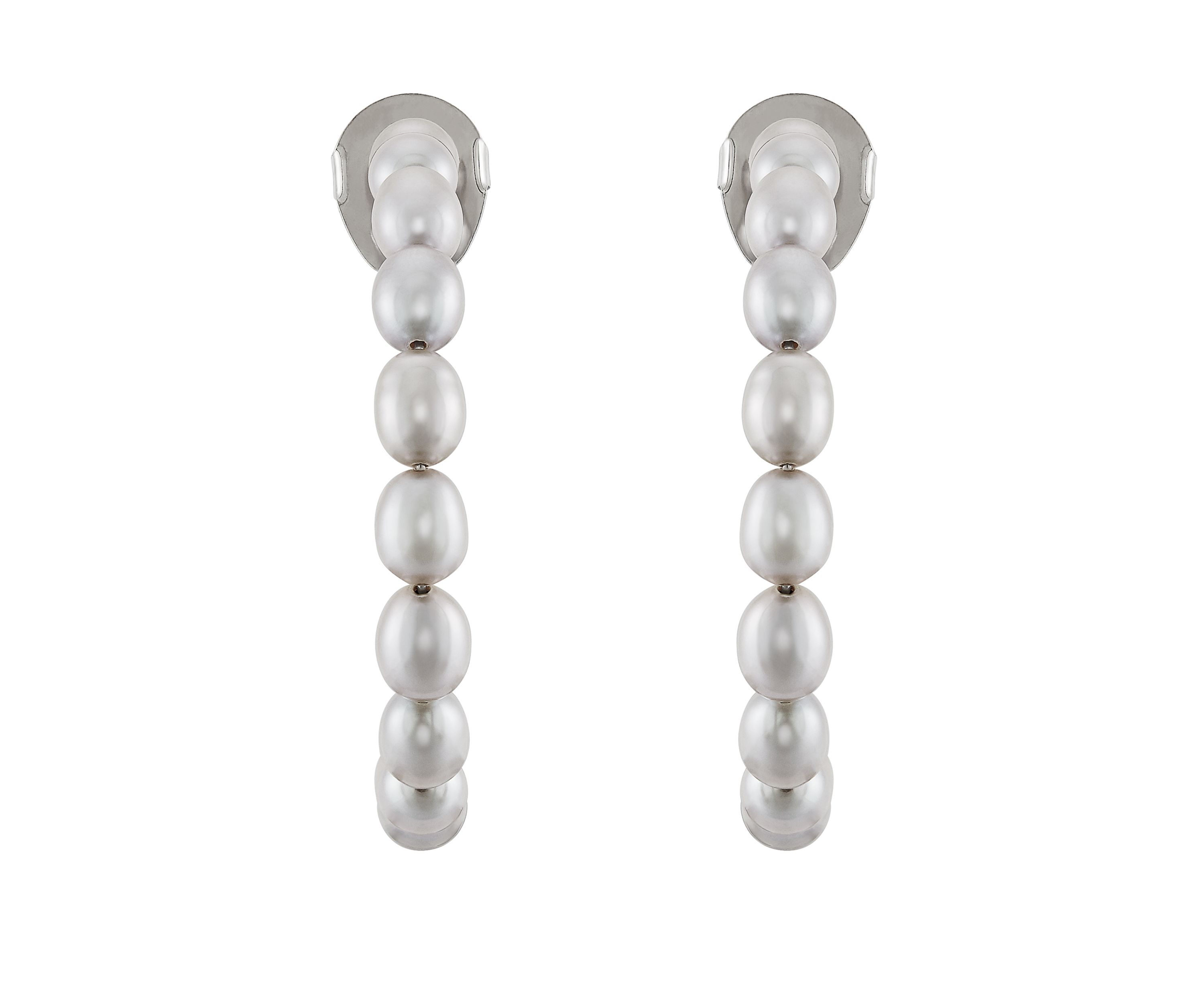 Freshwater Pearl Hoop Earrings in Sterling Silver 