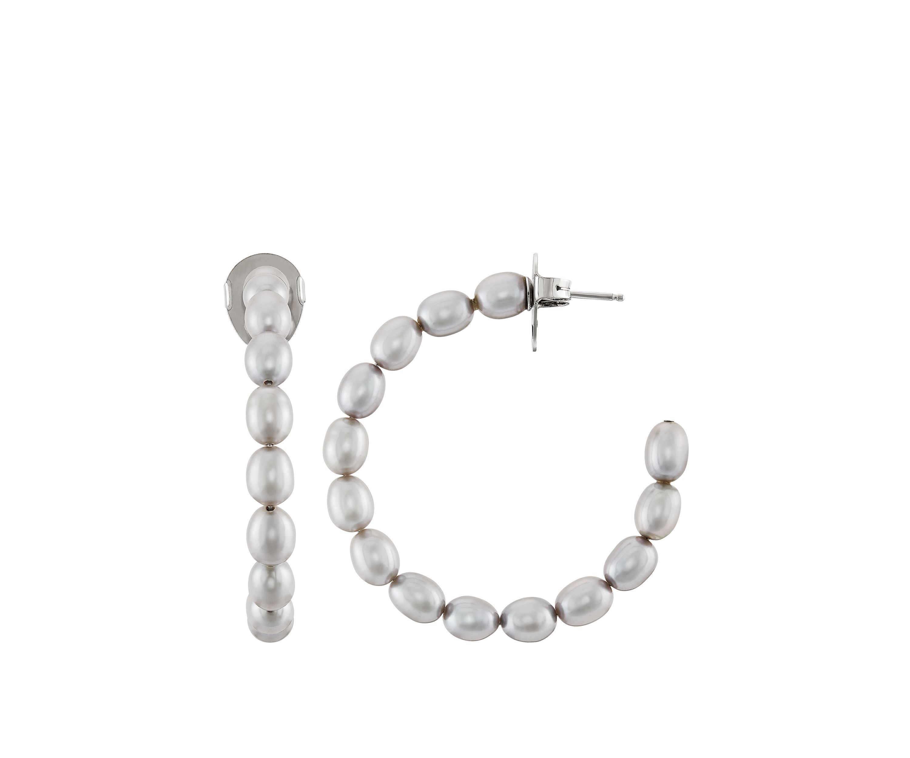 Freshwater Pearl Hoop Earrings in Sterling Silver 
