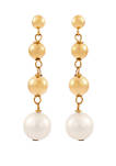 Fresh Water Pearl Drop Earrings with Beads in 10K Yellow Gold