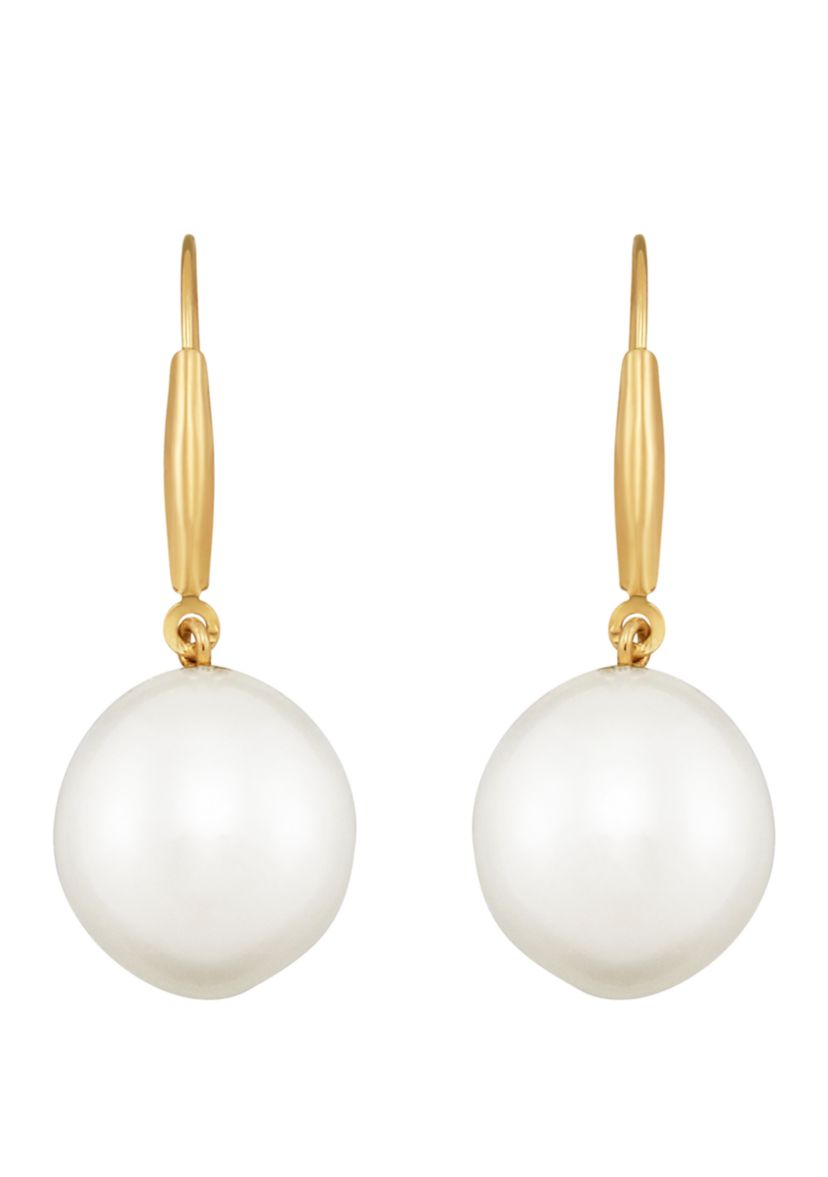 14k Gold White Baroque Drop Earrings
