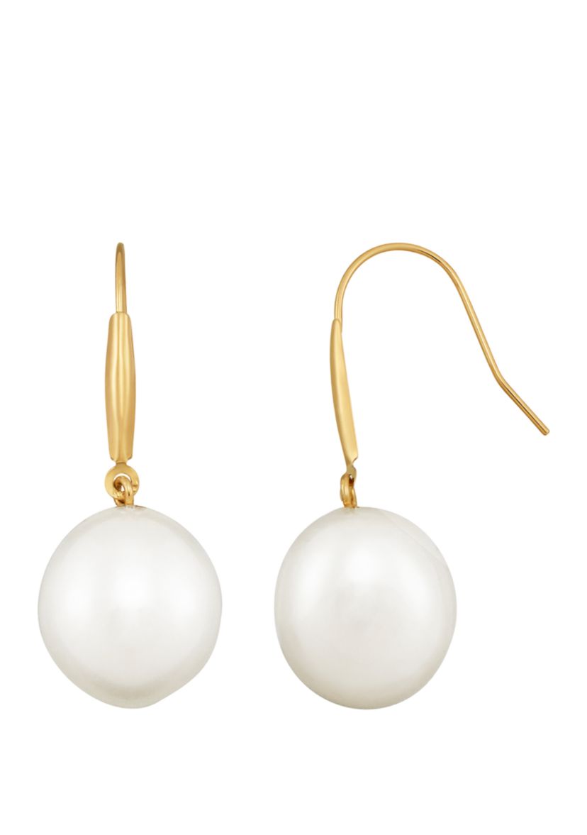 14k Gold White Baroque Drop Earrings
