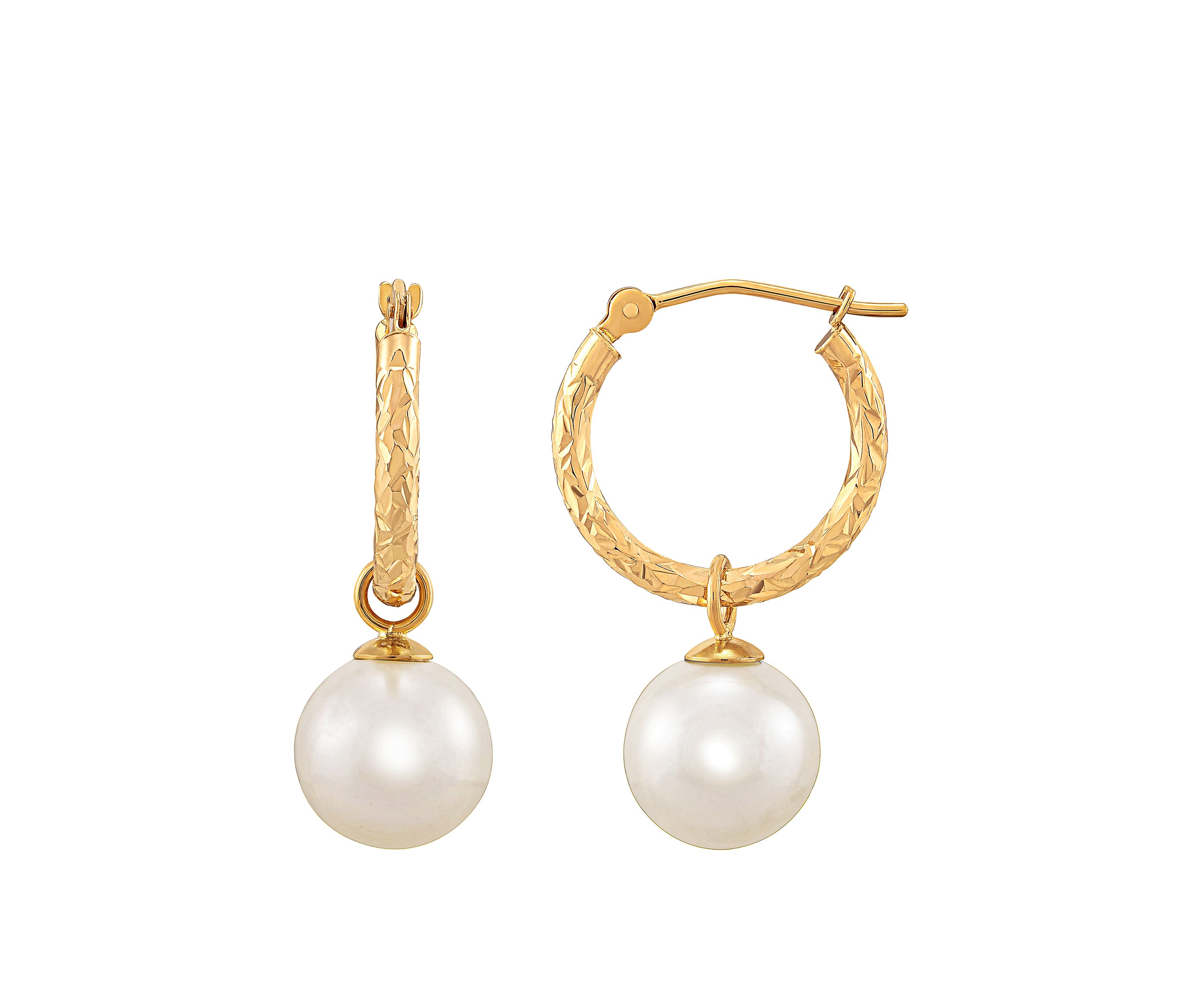 Freshwater Pearl Hoop Earrings in 10K Yellow Gold