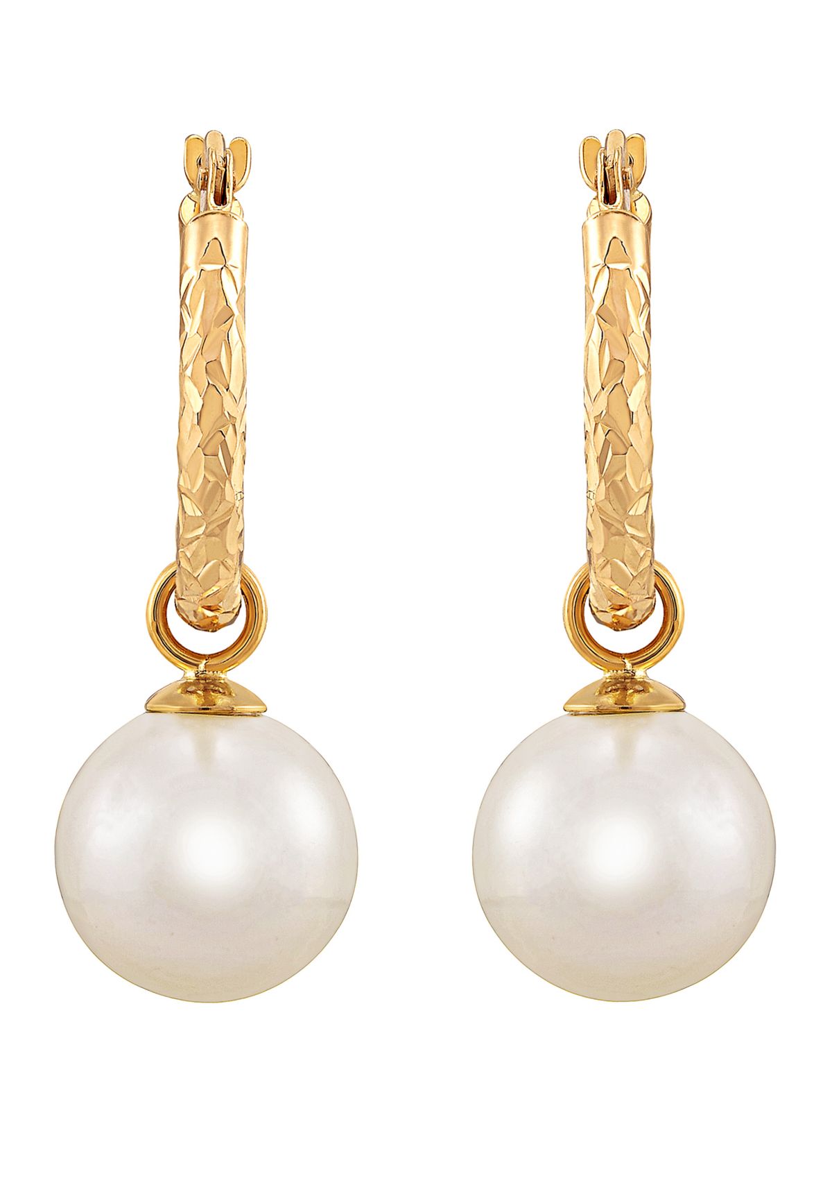Freshwater Pearl Hoop Earrings in 10K Yellow Gold