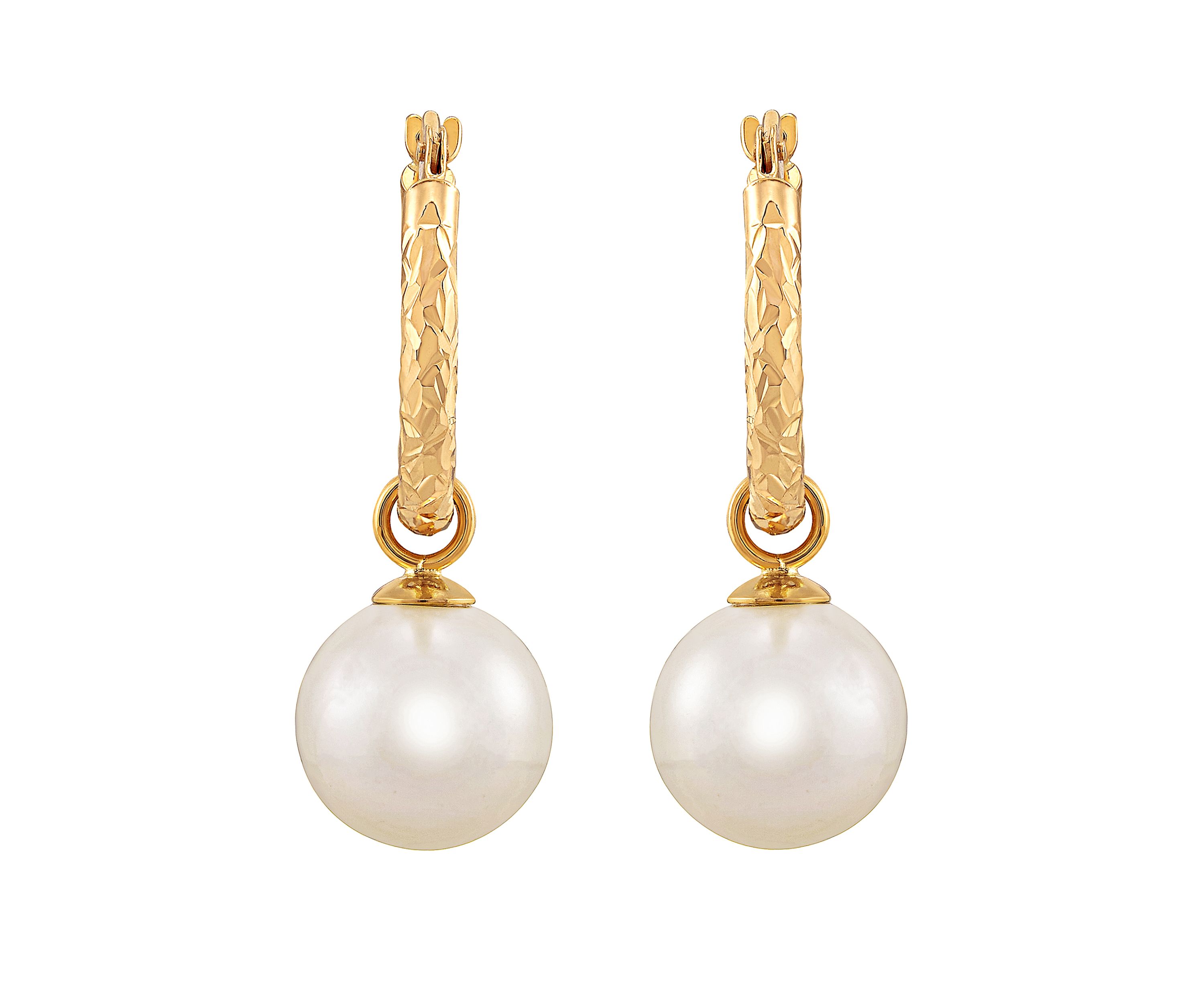 Freshwater Pearl Hoop Earrings in 10K Yellow Gold