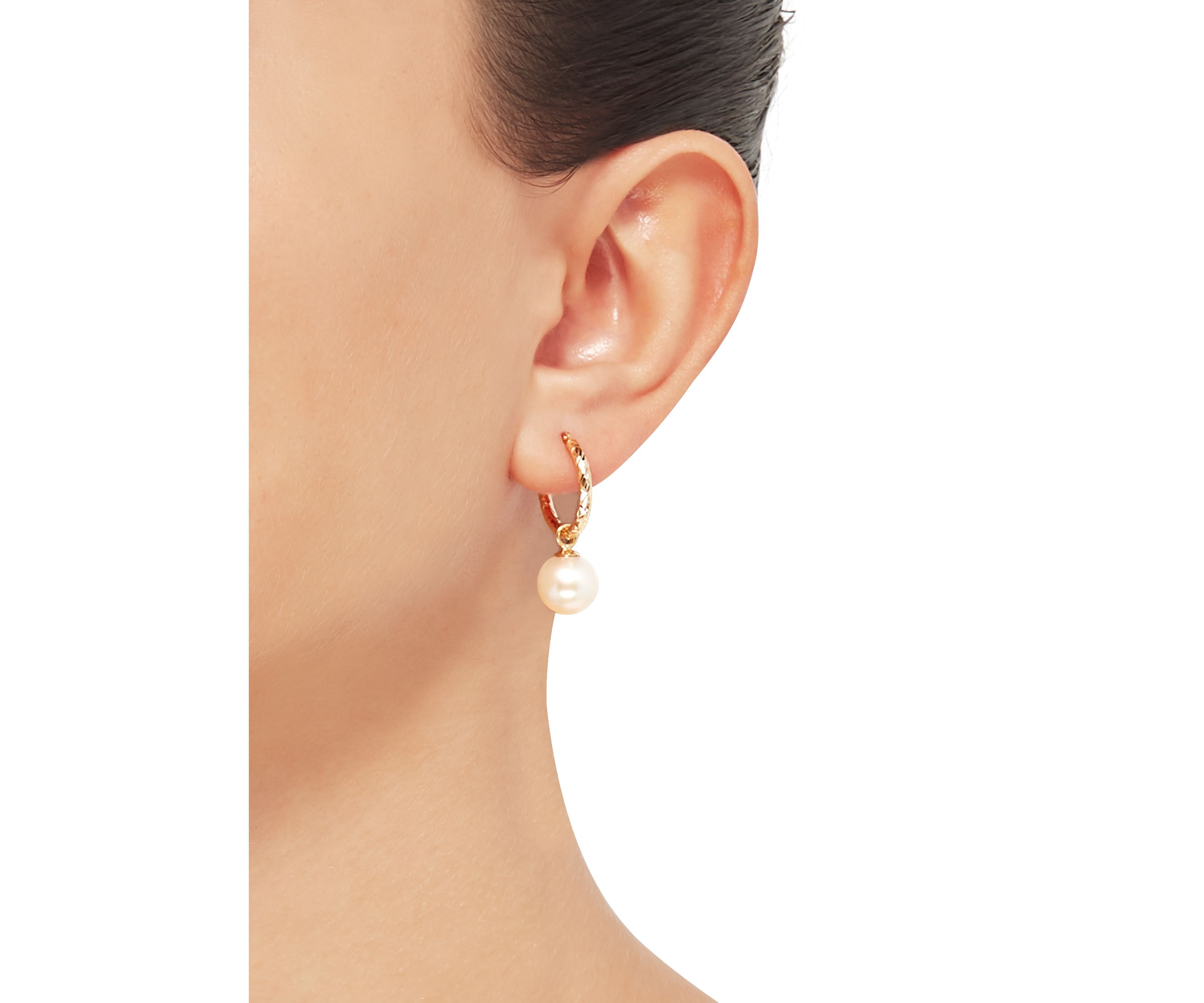Freshwater Pearl Hoop Earrings in 10K Yellow Gold