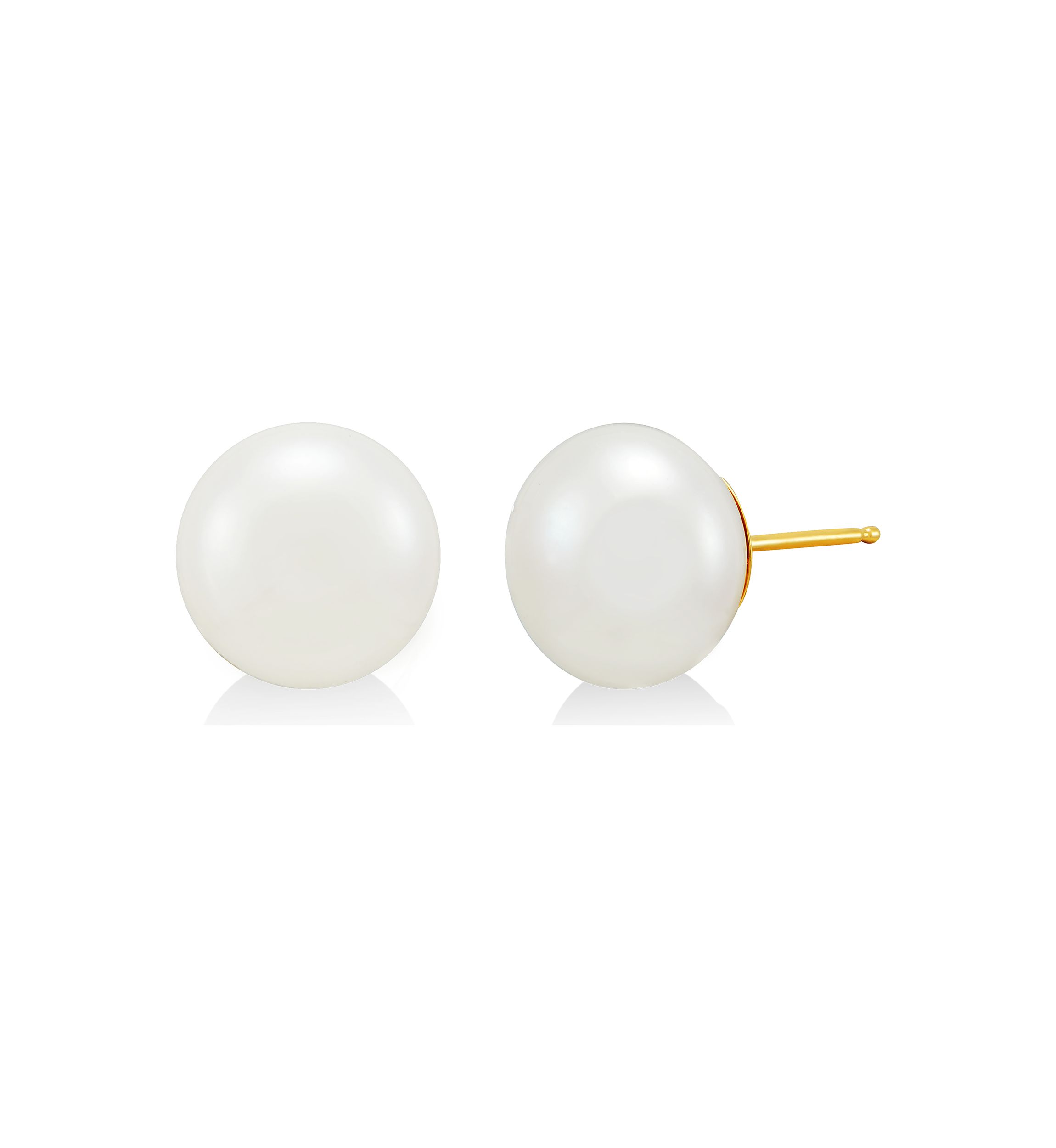 White Button Freshwater Pearl Stud Earrings in 14K Yellow Gold